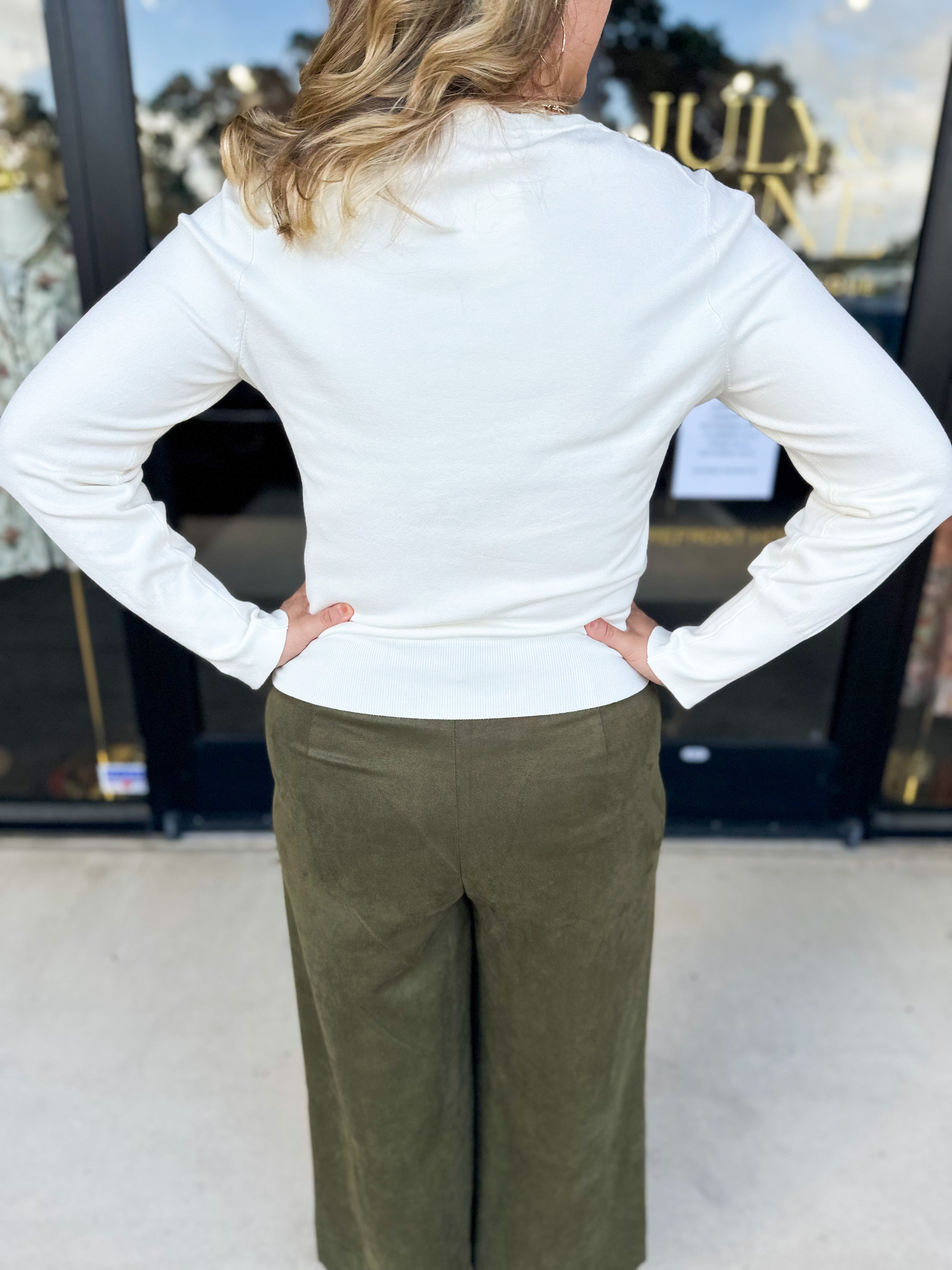 Long Sleeve Sweater Top - Cream-230 Sweaters/Cardis-ENTRO-July & June Women's Fashion Boutique Located in San Antonio, Texas