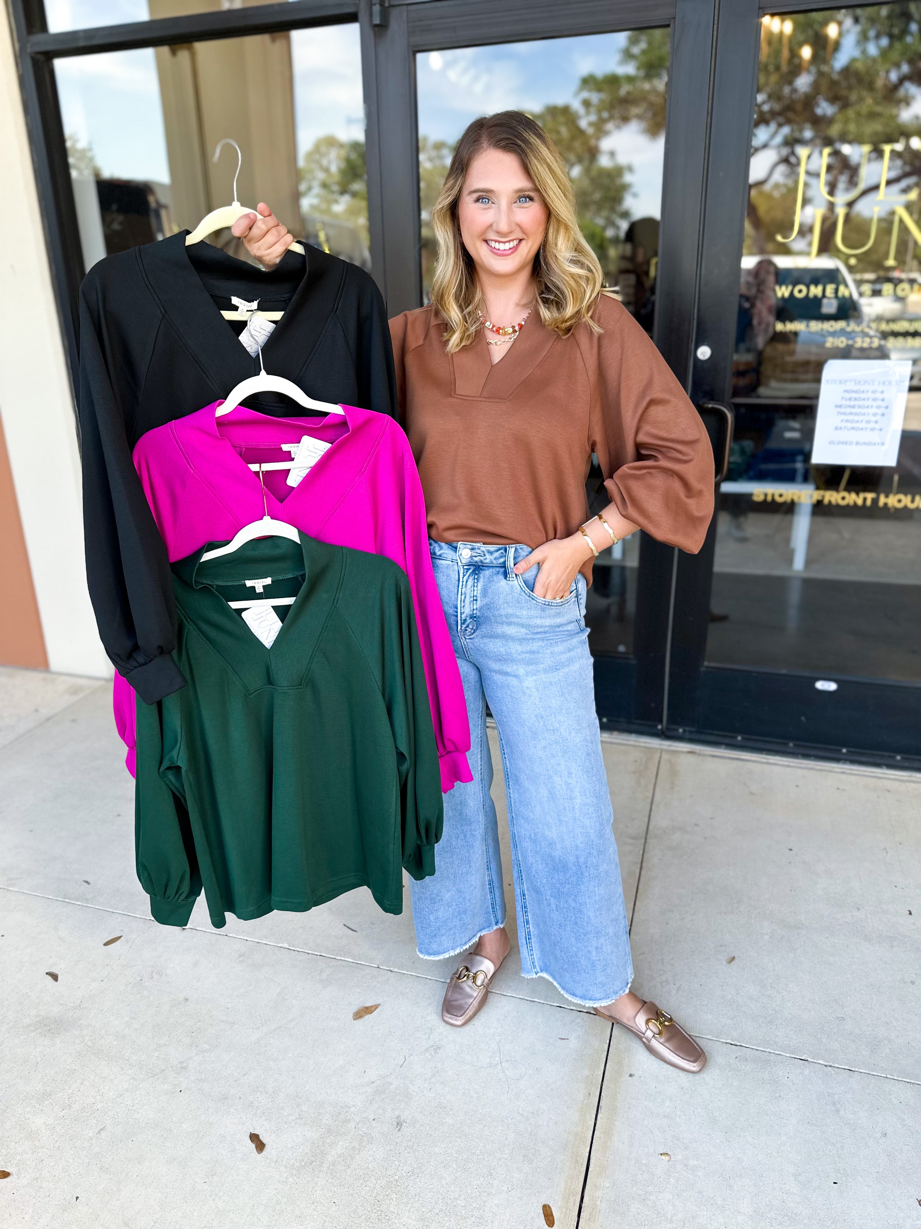 Everyday Comfy Long Sleeve - Black-210 Casual Blouses-JODIFL-July & June Women's Fashion Boutique Located in San Antonio, Texas