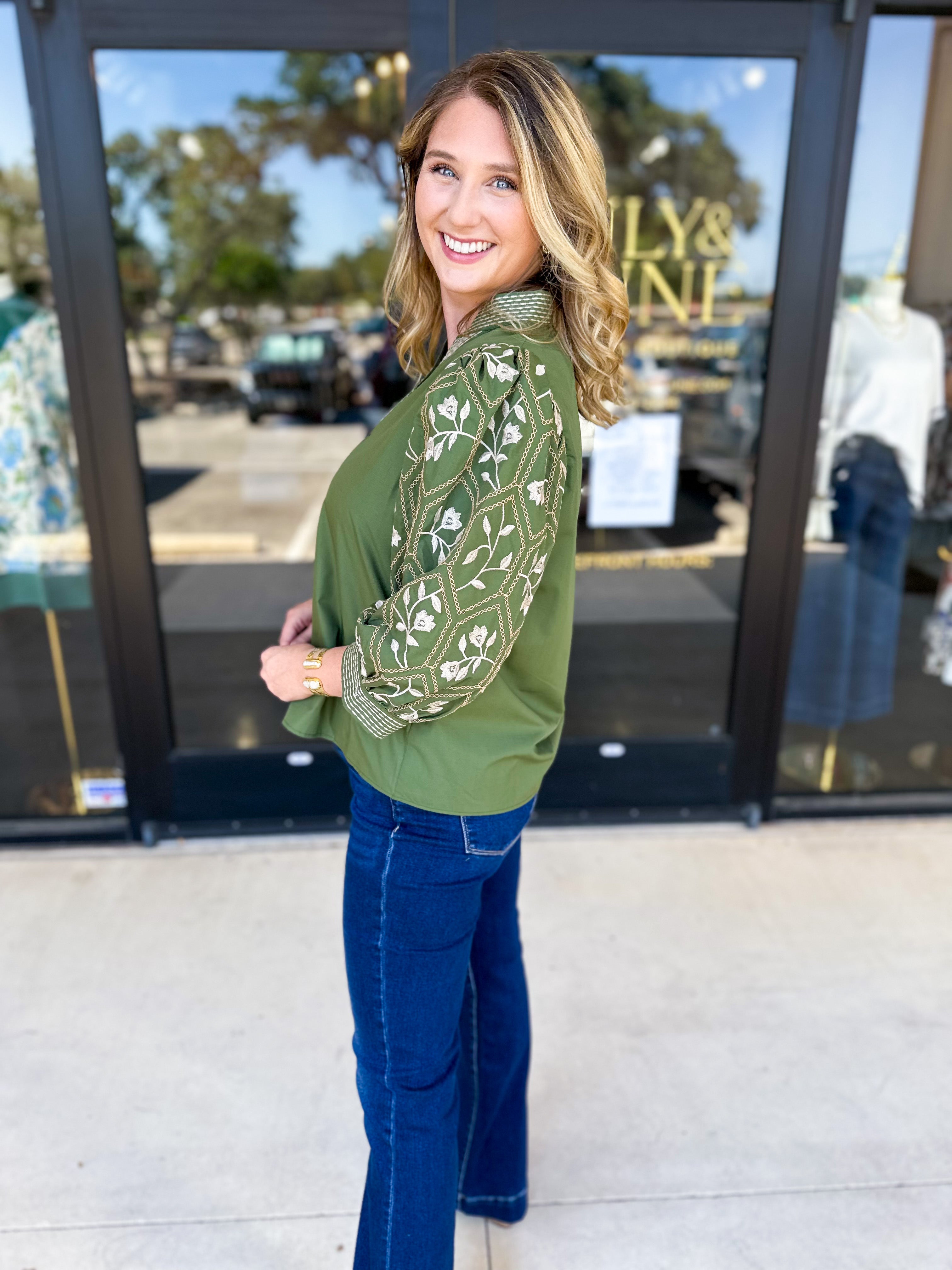 The Lucy Blouse - Green-200 Fashion Blouses-ENTRO-July & June Women's Fashion Boutique Located in San Antonio, Texas