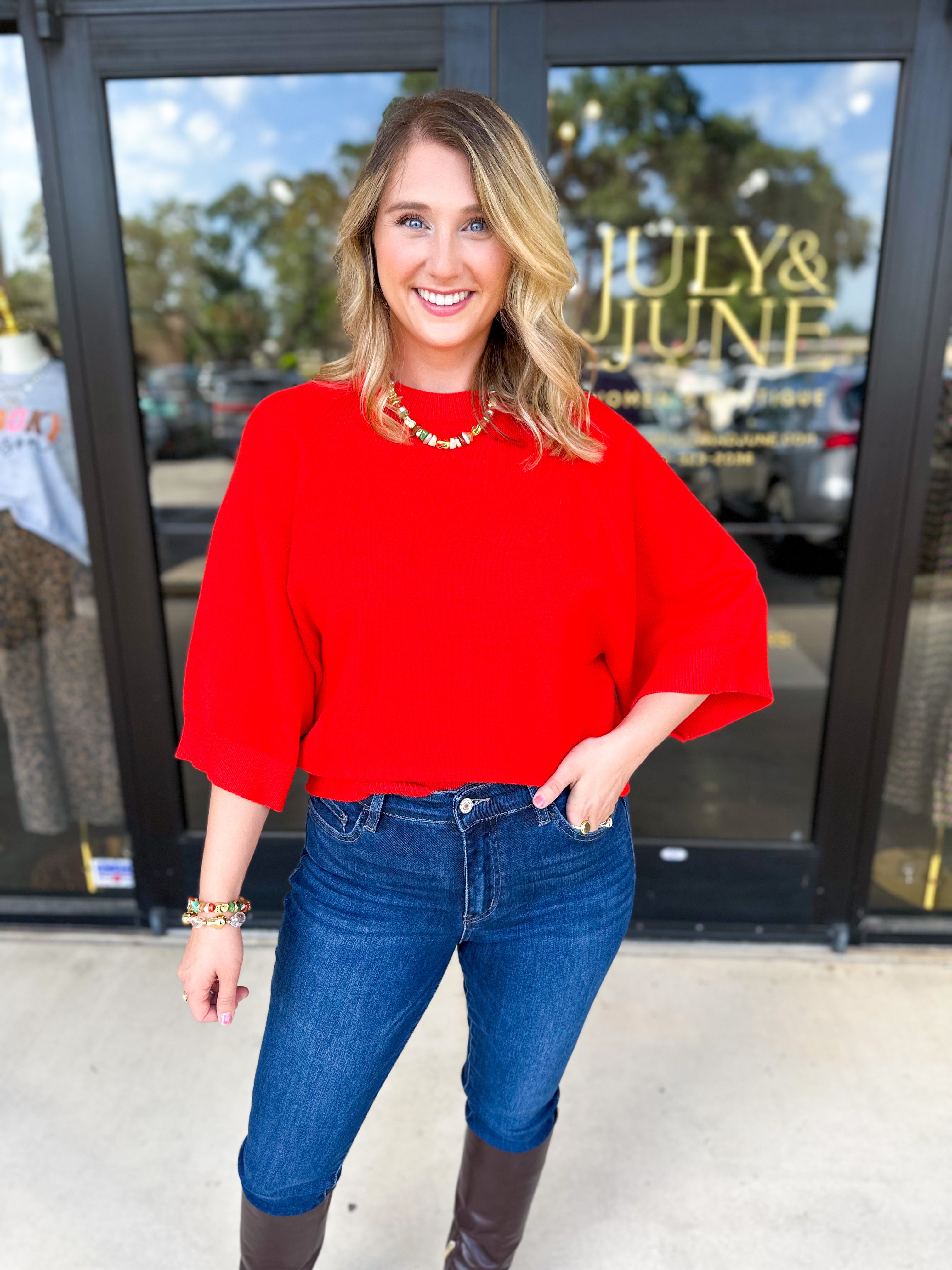 The Eva Sweater - Red-200 Fashion Blouses-JODIFL-July & June Women's Fashion Boutique Located in San Antonio, Texas
