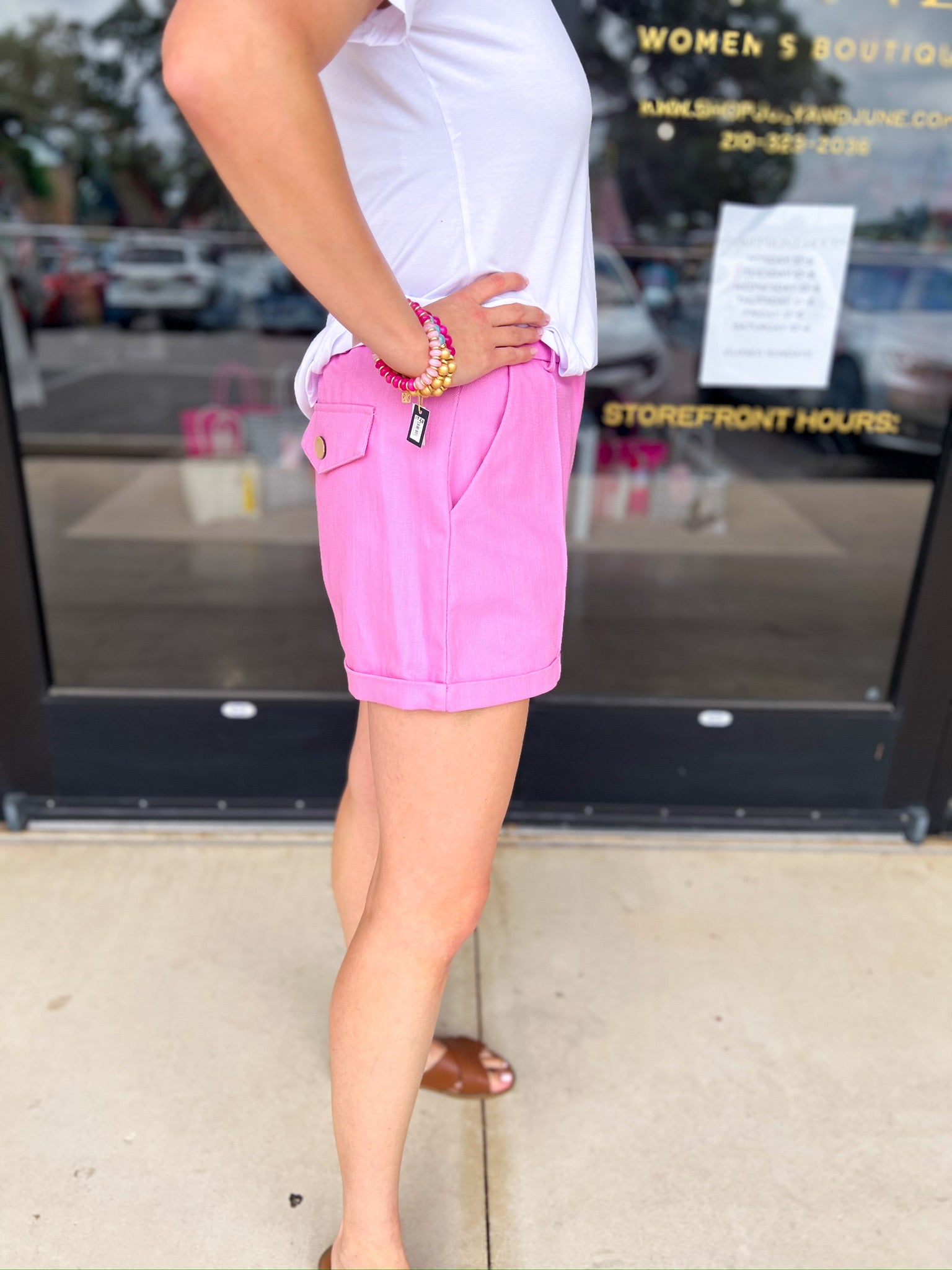 Upscale Shorts - Pink-410 Shorts/Skirts-ENTRO-July & June Women's Fashion Boutique Located in San Antonio, Texas