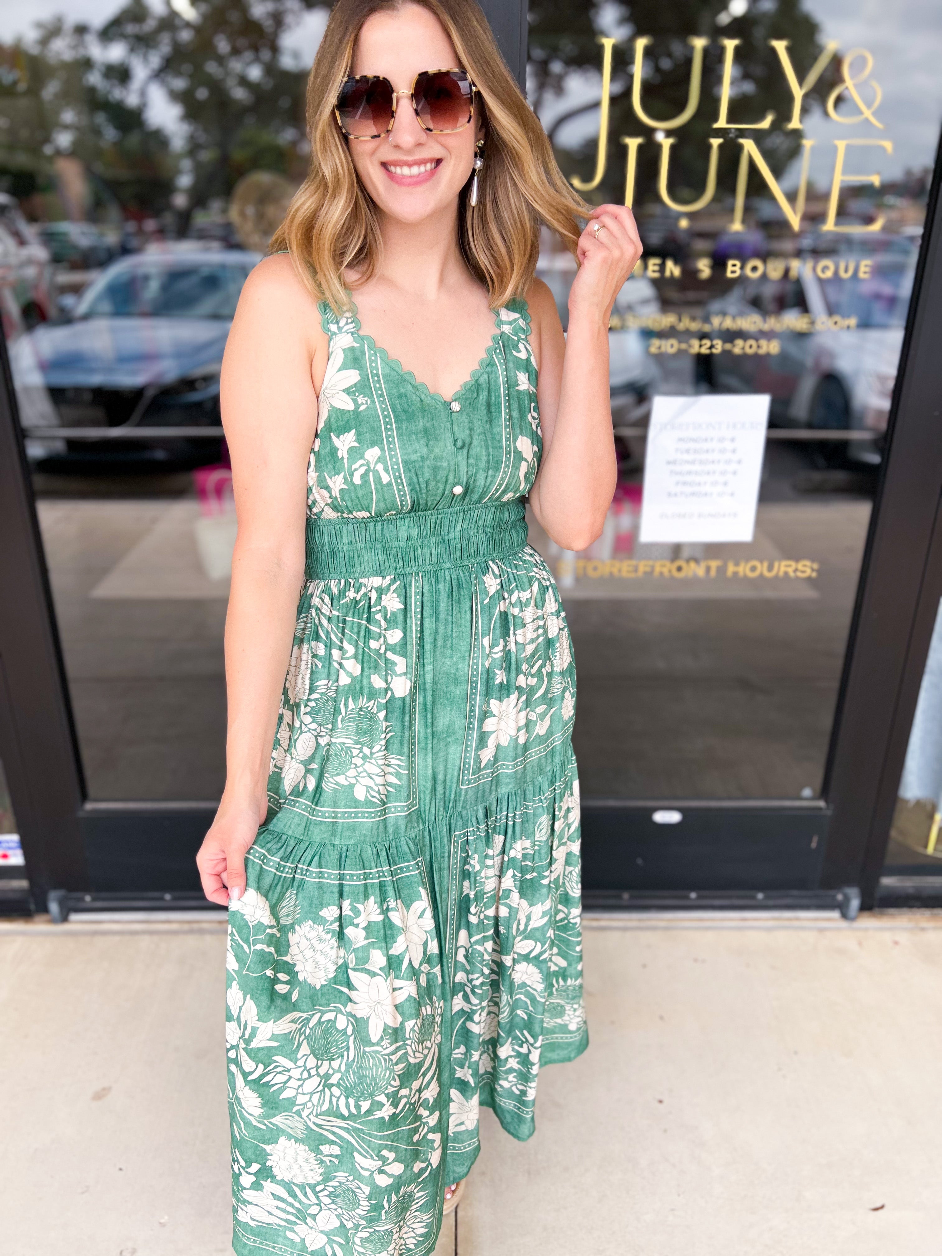 The Madrid Midi Dress-500 Midi-ENTRO-July & June Women's Fashion Boutique Located in San Antonio, Texas