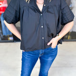 Pleated Black Blouse-200 Fashion Blouses-ENTRO-July & June Women's Fashion Boutique Located in San Antonio, Texas