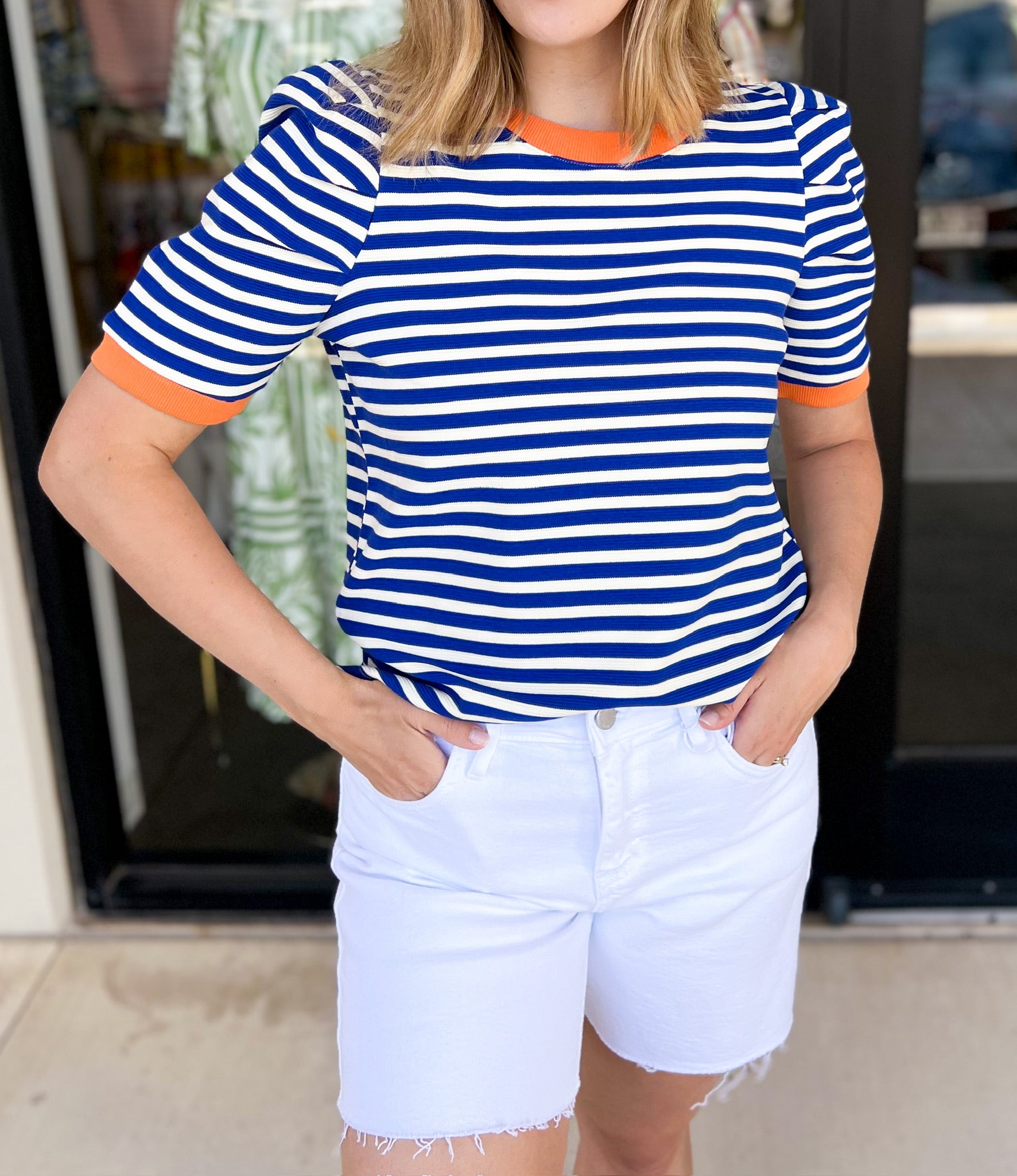 Nautical Comfy Tee - Blue-210 Casual Blouses-ENTRO-July & June Women's Fashion Boutique Located in San Antonio, Texas