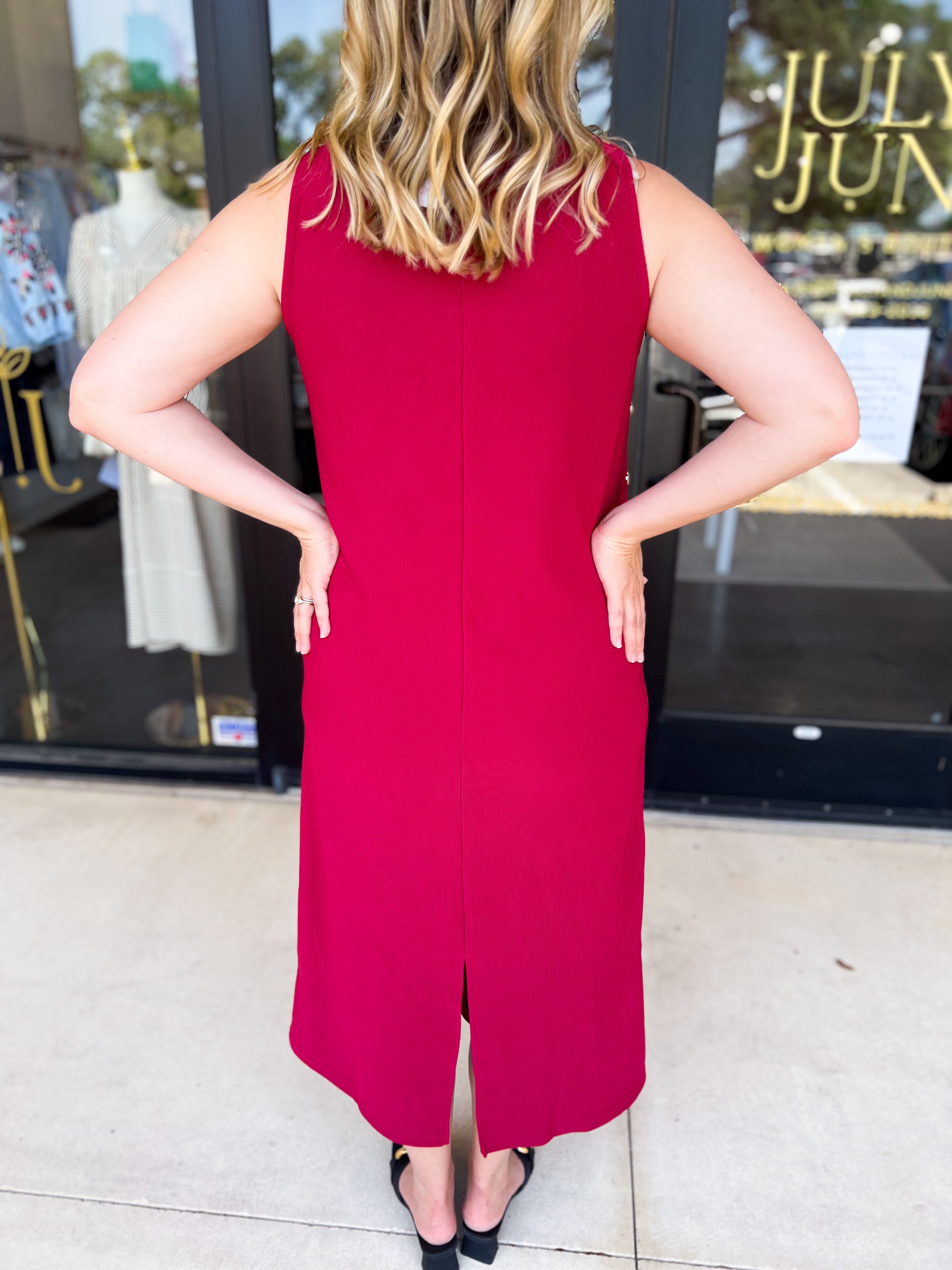 Casual Chic Midi Dress - Cherry-500 Midi-ENTRO-July & June Women's Fashion Boutique Located in San Antonio, Texas