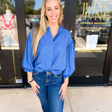The Avery Blouse - French Blue-200 Fashion Blouses-FATE-July & June Women's Fashion Boutique Located in San Antonio, Texas