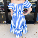 Beauty In Blue Stripes Midi Dress-500 Midi-PINCH-July & June Women's Fashion Boutique Located in San Antonio, Texas