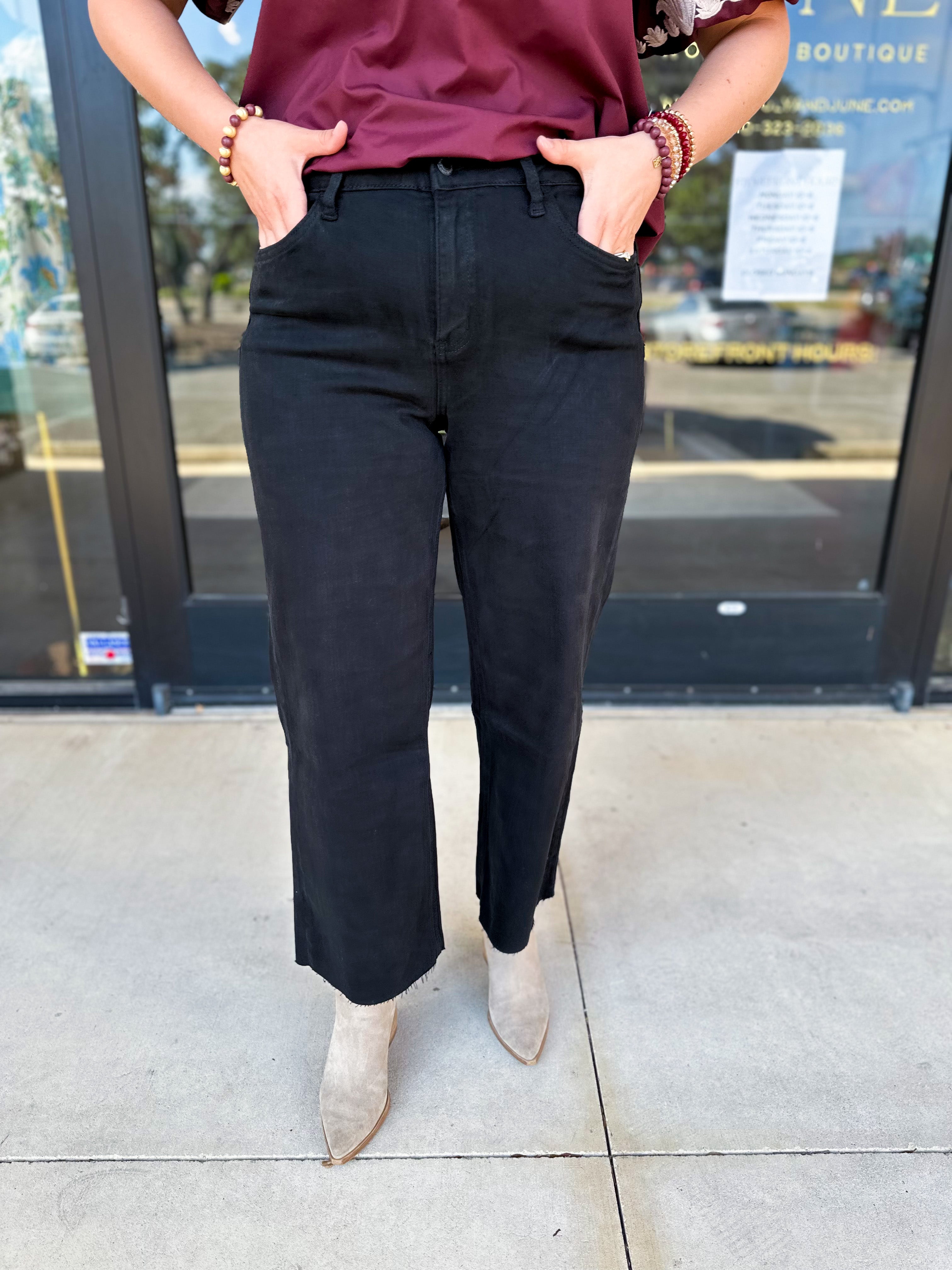 Vervet - High Rise Wide Leg Black Jeans-400 Pants-VEVERT BY FLYING MONKEY-July & June Women's Fashion Boutique Located in San Antonio, Texas