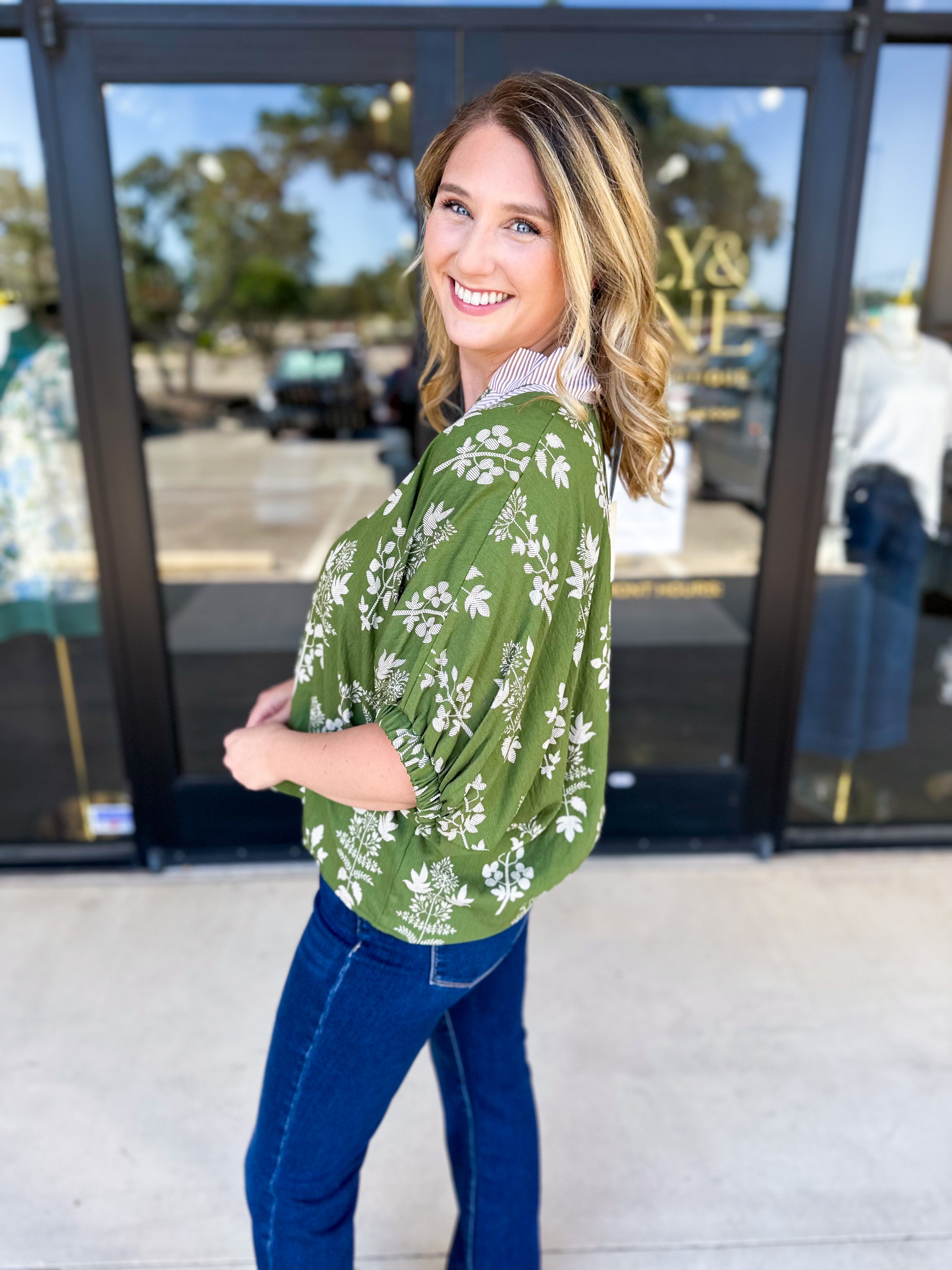 The Frankie Blouse - Olive-200 Fashion Blouses-ENTRO-July & June Women's Fashion Boutique Located in San Antonio, Texas