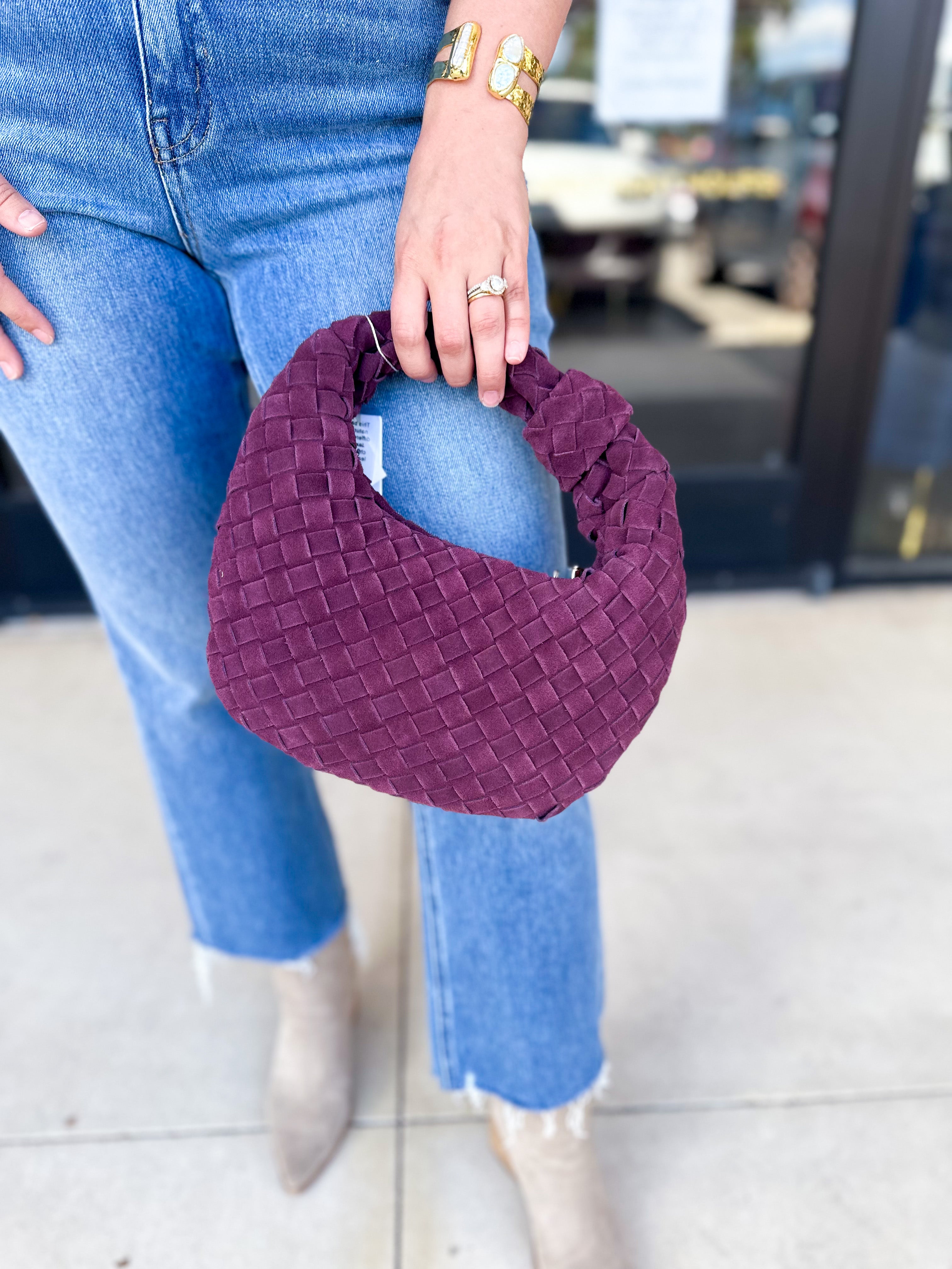 Autumn Woven Genuine Suede Leather Clutch - Wine-130 ACCESSORIES-Moda Luxe-July & June Women's Fashion Boutique Located in San Antonio, Texas
