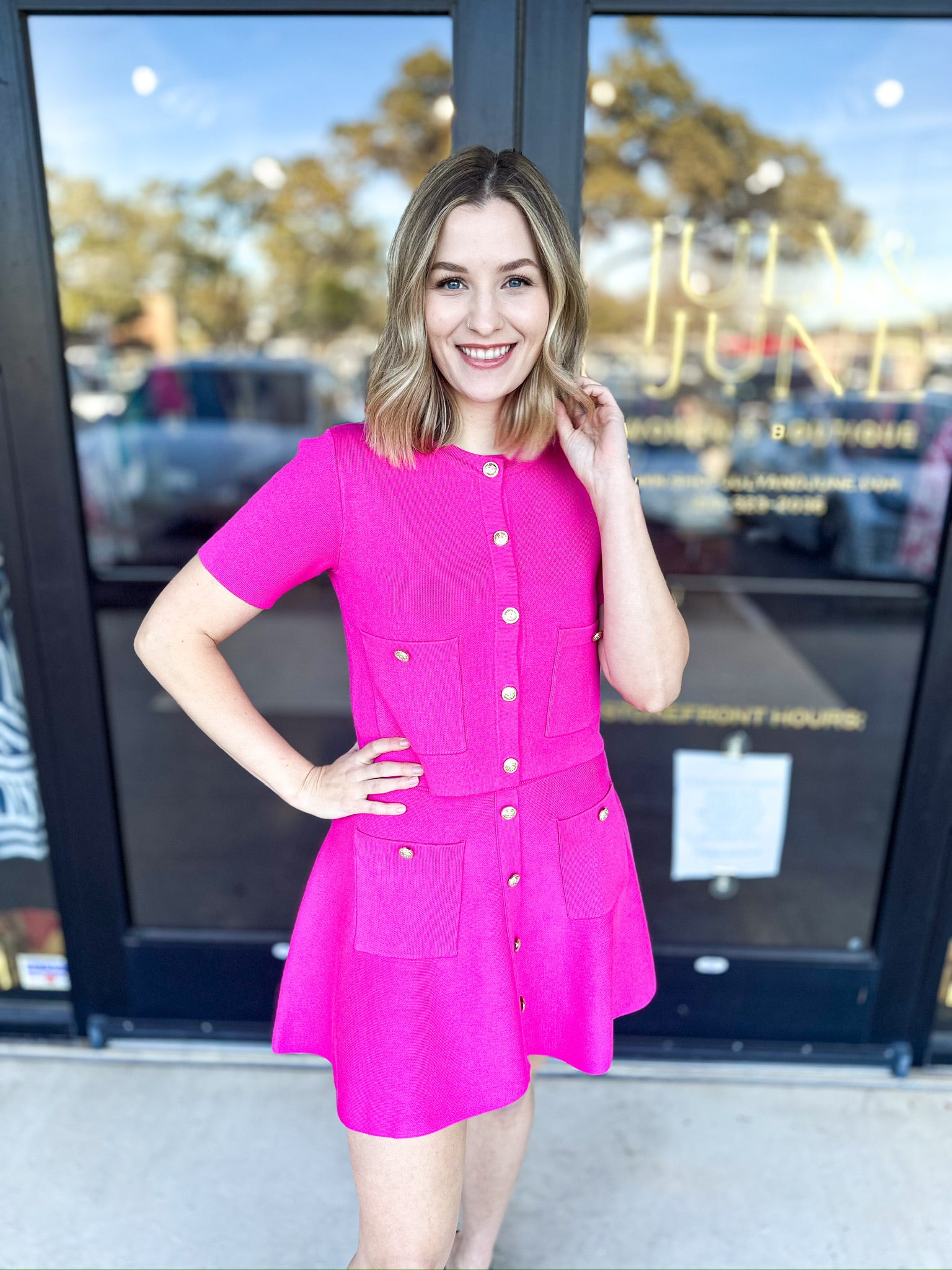Posh Pink Short Sleeve Cardigan-230 Sweaters/Cardis-ENTRO-July & June Women's Fashion Boutique Located in San Antonio, Texas
