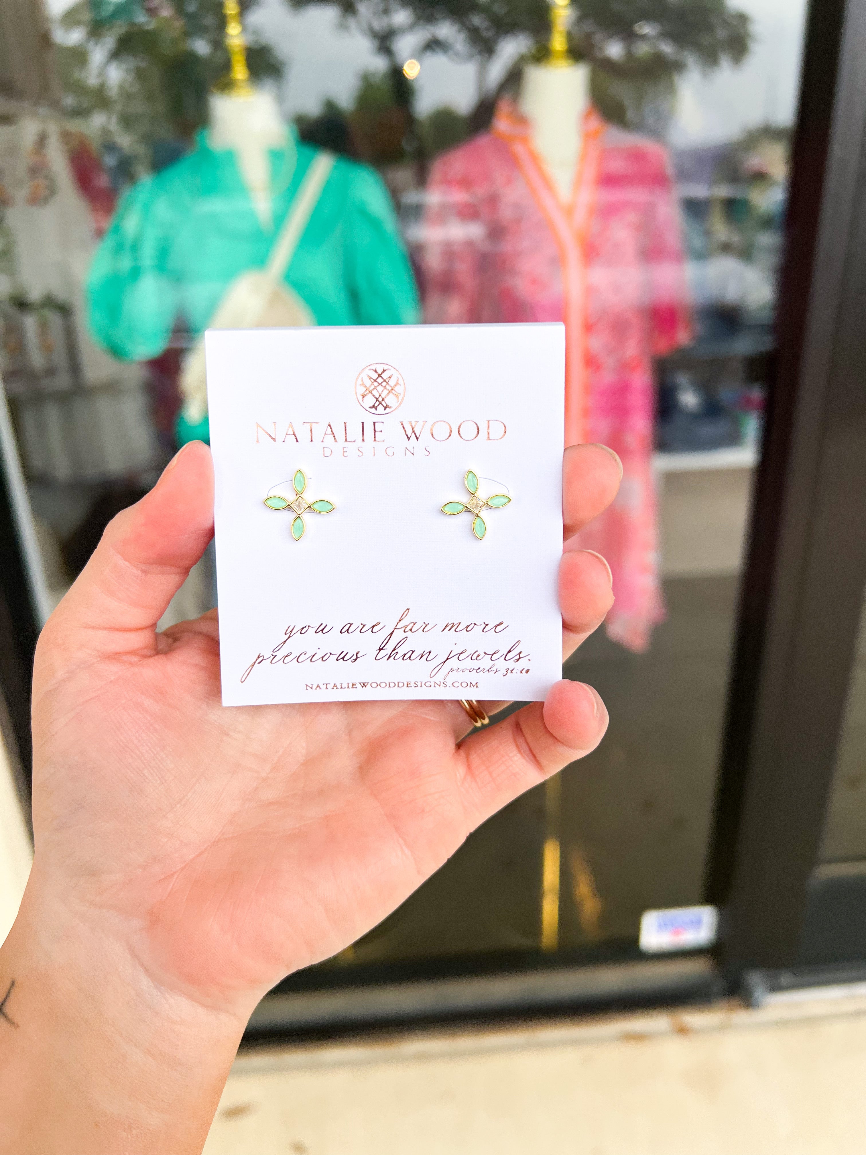 Natalie Wood - Radiant Cross Stud Earrings in Mint-110 Jewelry & Hair-Natalie Wood-July & June Women's Fashion Boutique Located in San Antonio, Texas