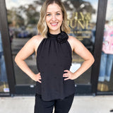Black Rose Halter Tank-200 Fashion Blouses-FATE-July & June Women's Fashion Boutique Located in San Antonio, Texas