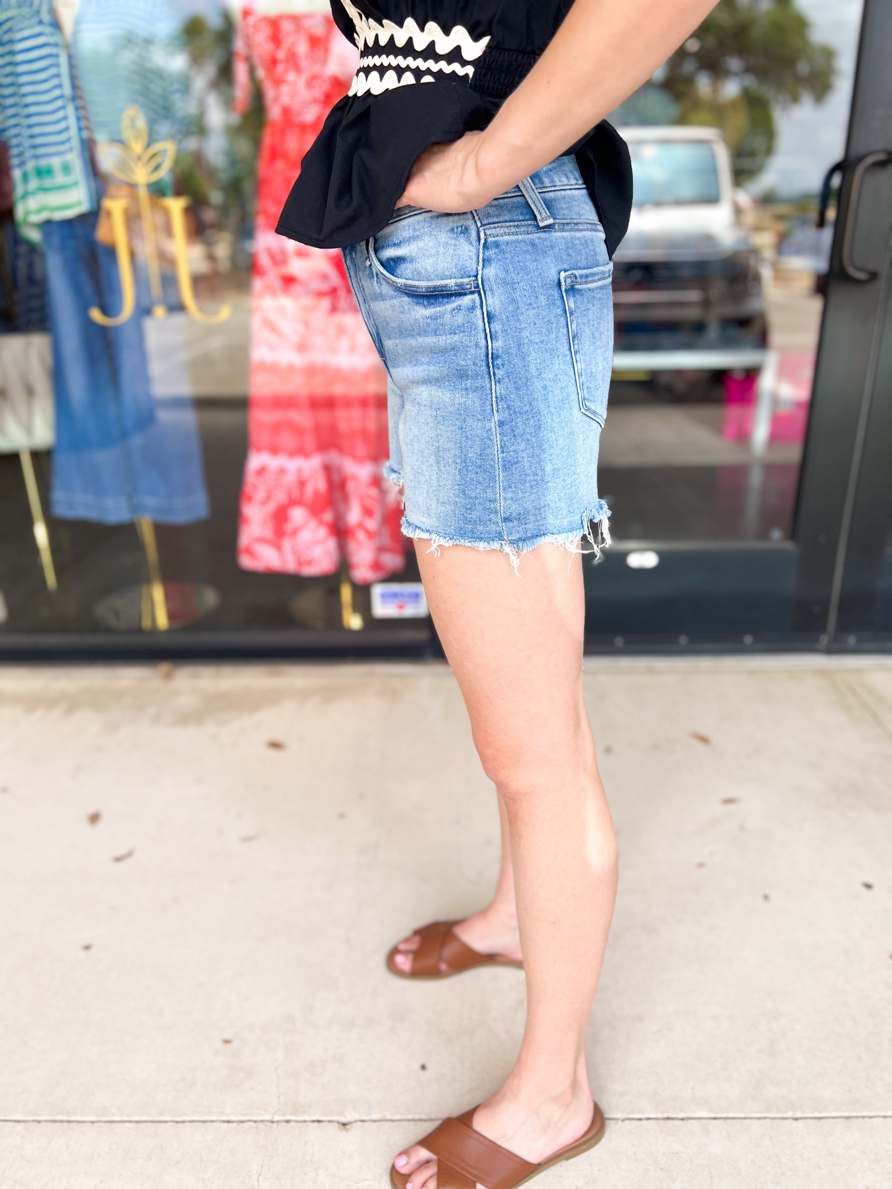 Vervet - High Rise Relaxed Denim Shorts-410 Shorts/Skirts-VEVERT BY FLYING MONKEY-July & June Women's Fashion Boutique Located in San Antonio, Texas