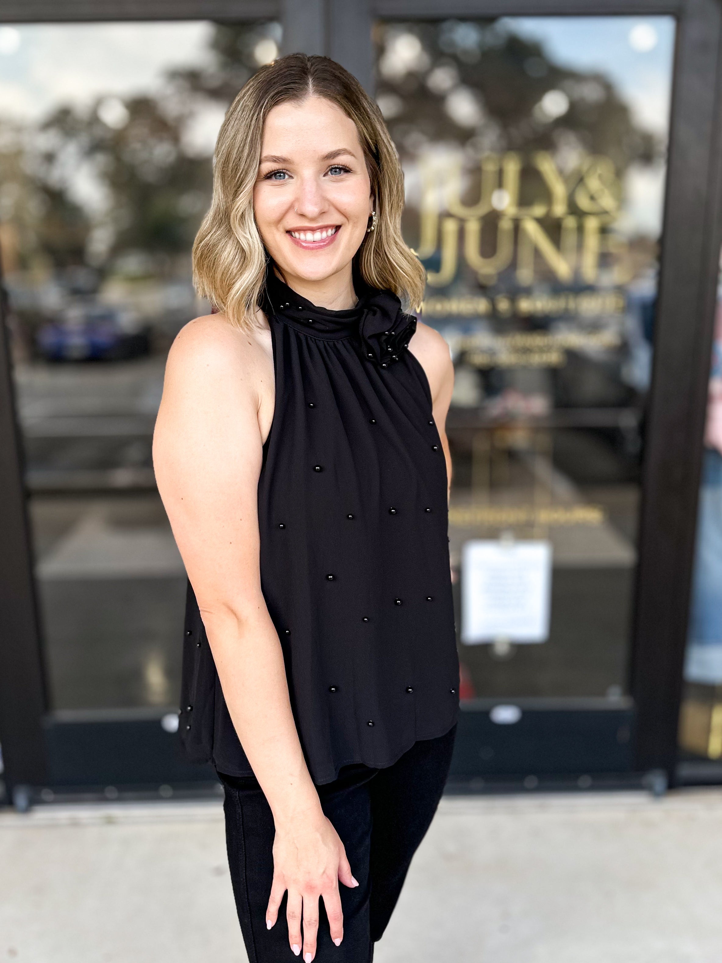 Black Rose Halter Tank-200 Fashion Blouses-FATE-July & June Women's Fashion Boutique Located in San Antonio, Texas