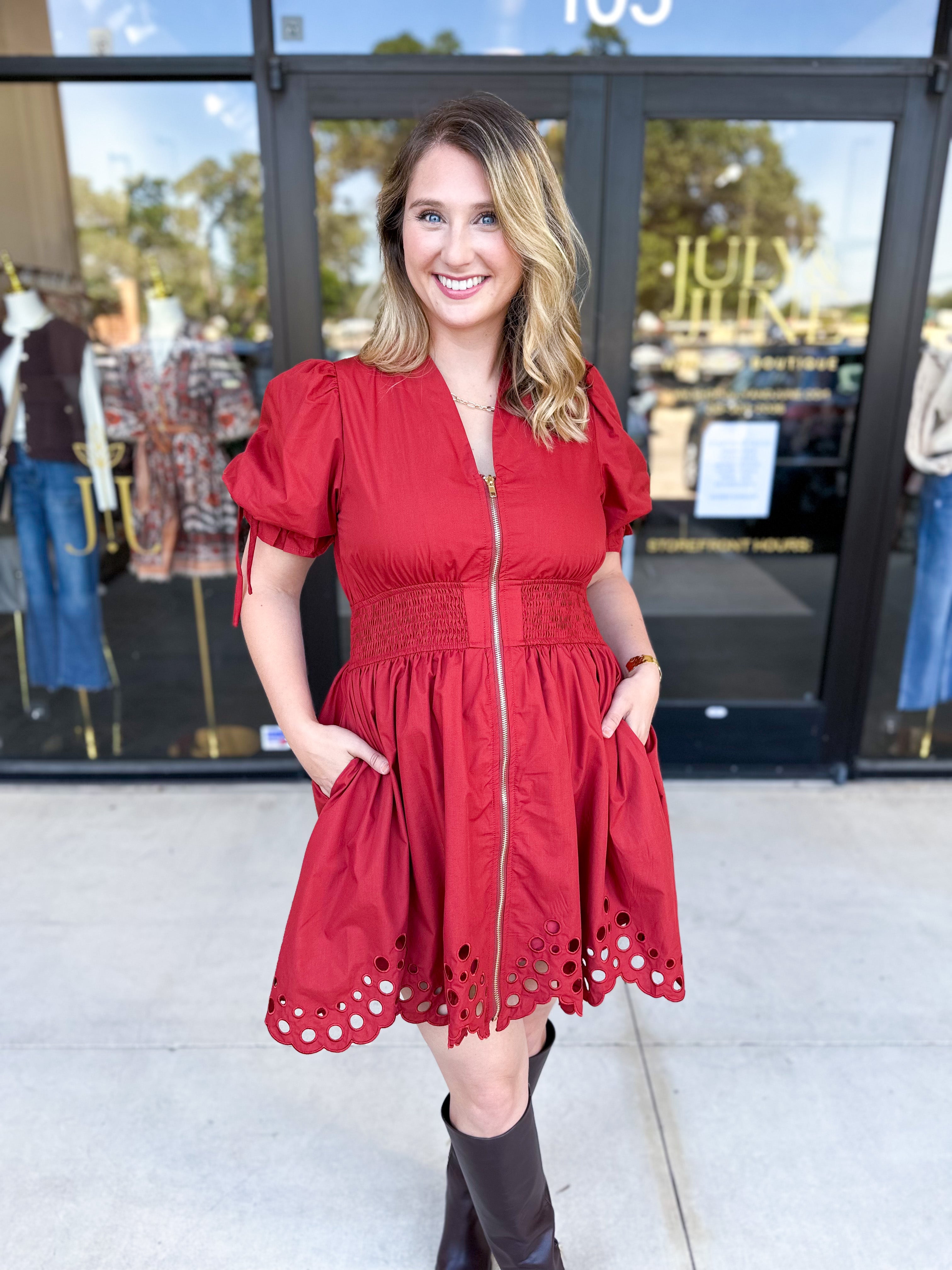 The Adeline Mini Dress - Brick-510 Mini-ENTRO-July & June Women's Fashion Boutique Located in San Antonio, Texas