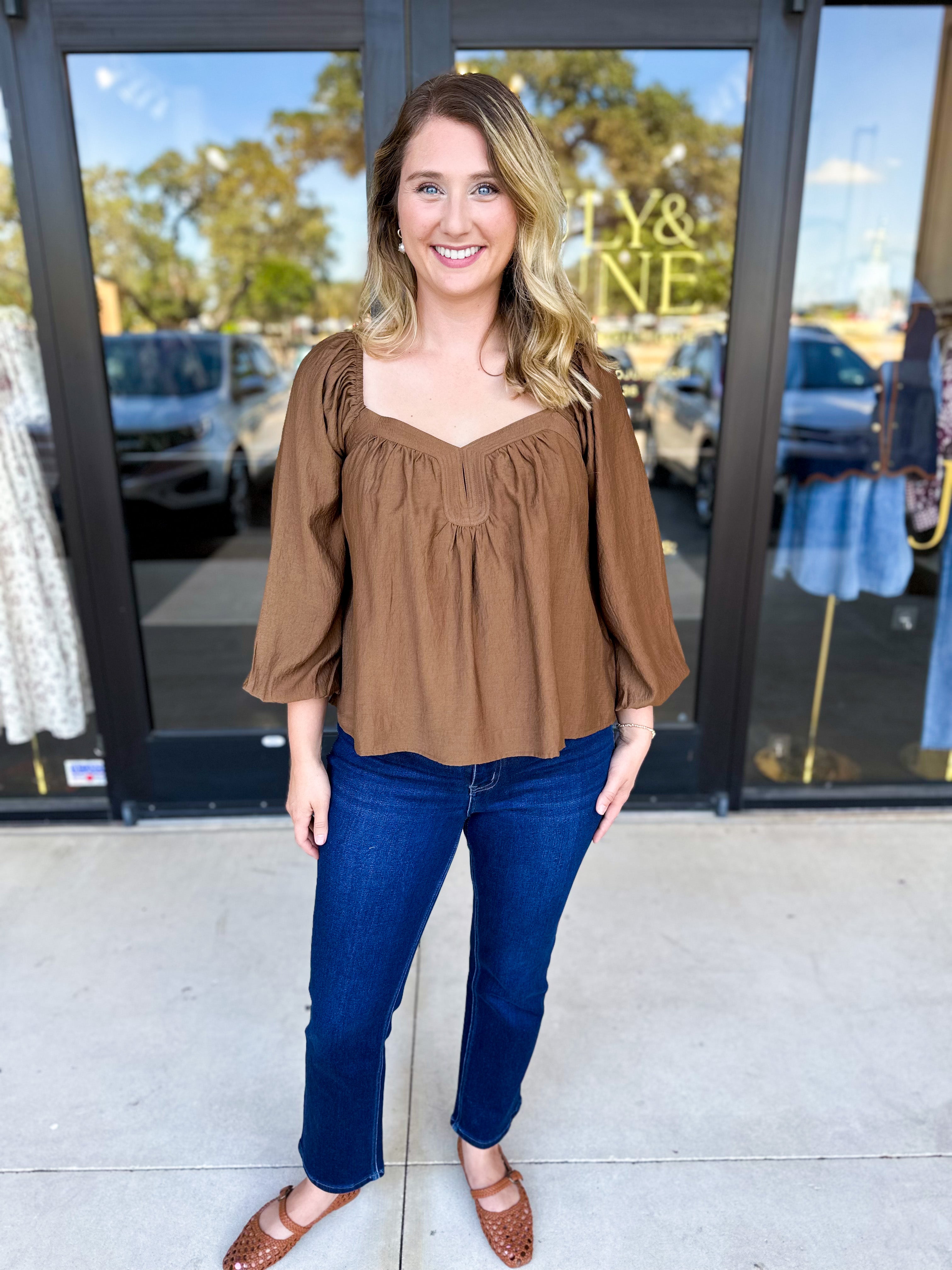 Sweetheart Neck Blouse-200 Fashion Blouses-ABLE-July & June Women's Fashion Boutique Located in San Antonio, Texas