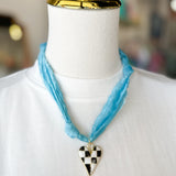 Scarf Necklace - Aqua & Checkered Heart-110 Jewelry & Hair-HART DESIGNS-July & June Women's Fashion Boutique Located in San Antonio, Texas