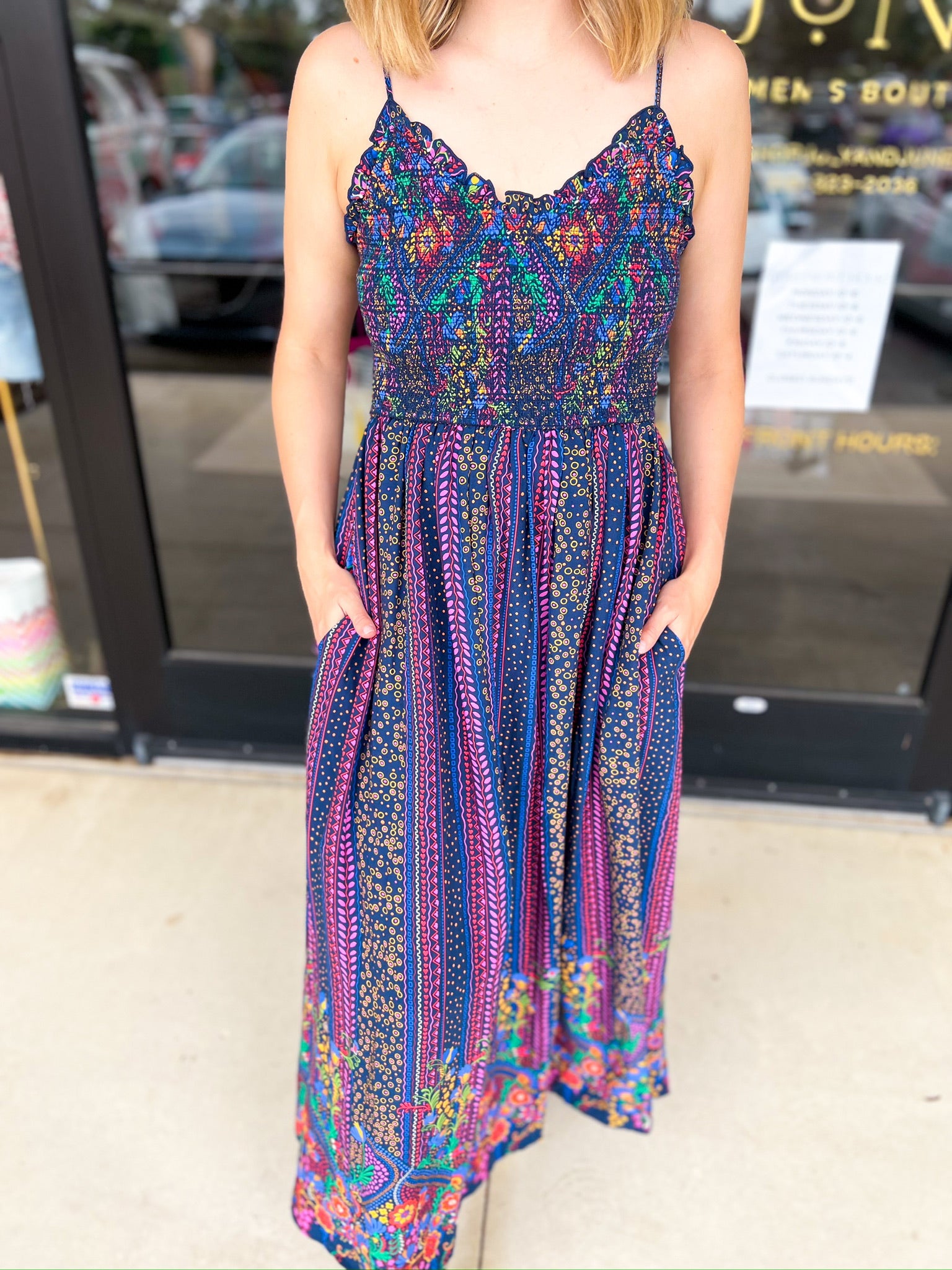 The Rowen Smocked Midi Dress-500 Midi-FATE-July & June Women's Fashion Boutique Located in San Antonio, Texas