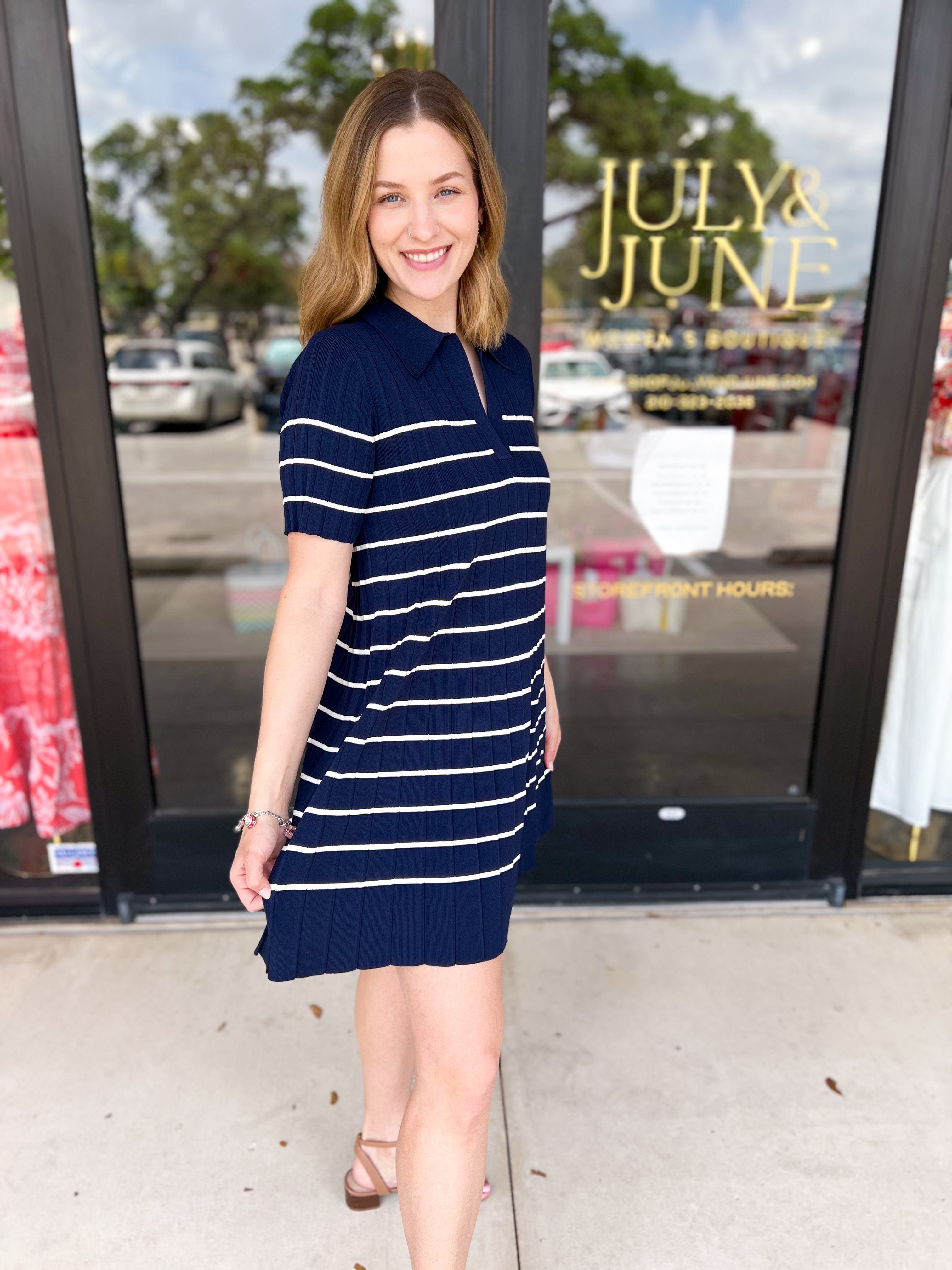 Navy Knit Mini Dress-510 Mini-FLYING TOMATO-July & June Women's Fashion Boutique Located in San Antonio, Texas