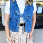 Front Tie Denim Vest-600 Outerwear-LISTICLE-July & June Women's Fashion Boutique Located in San Antonio, Texas