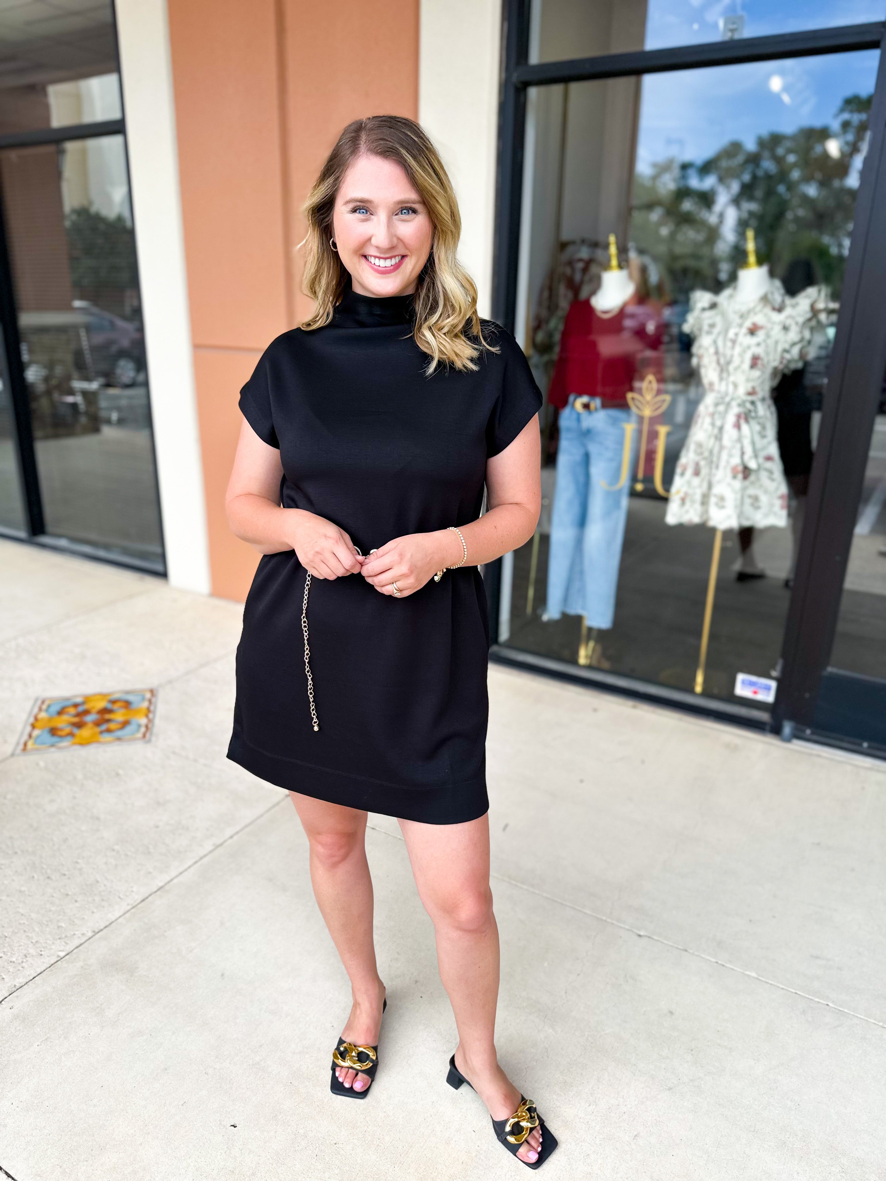 Mock Neck Knit Mini Dress - Black-510 Mini-ENTRO-July & June Women's Fashion Boutique Located in San Antonio, Texas