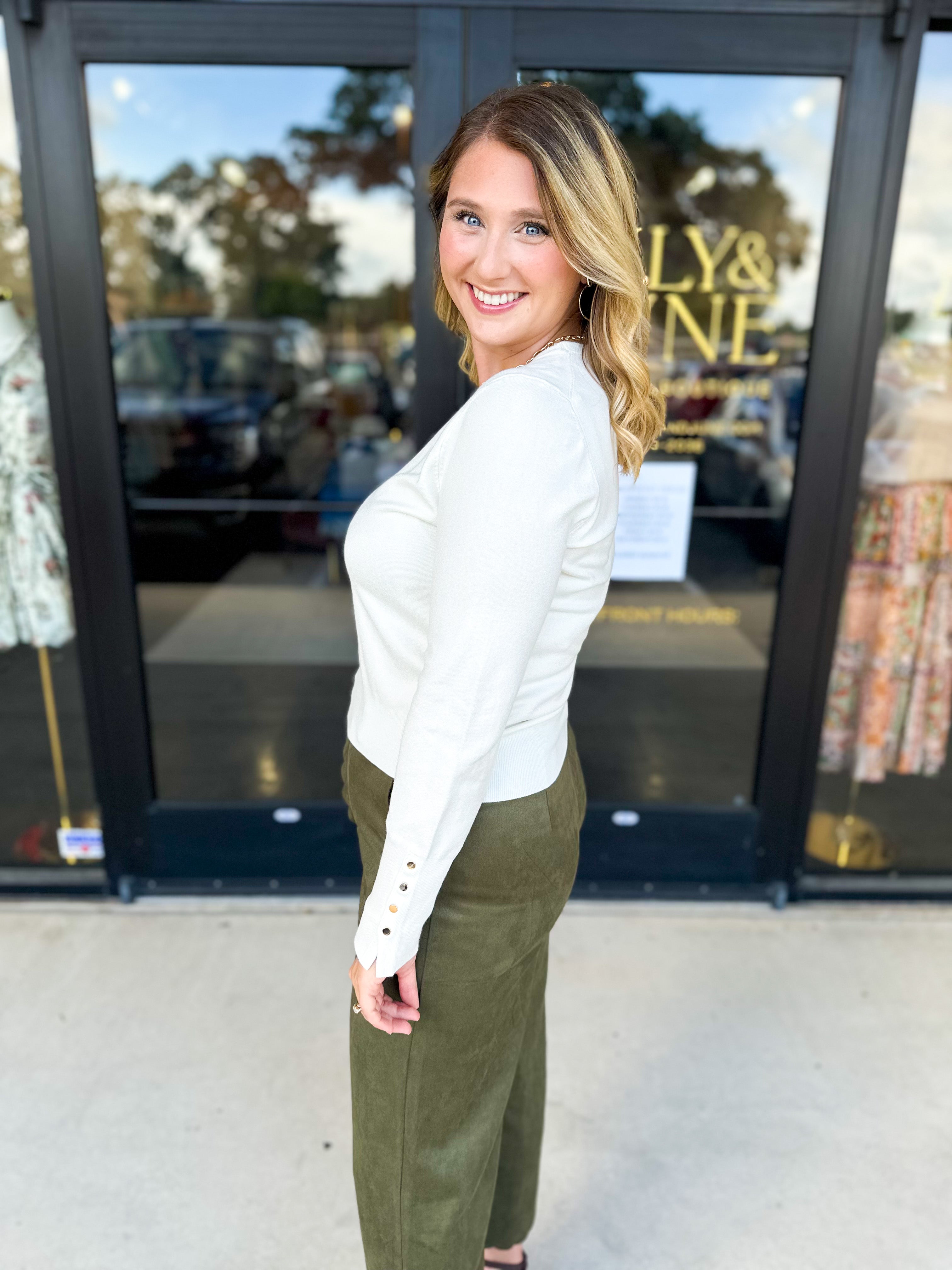 Long Sleeve Sweater Top - Cream-230 Sweaters/Cardis-ENTRO-July & June Women's Fashion Boutique Located in San Antonio, Texas