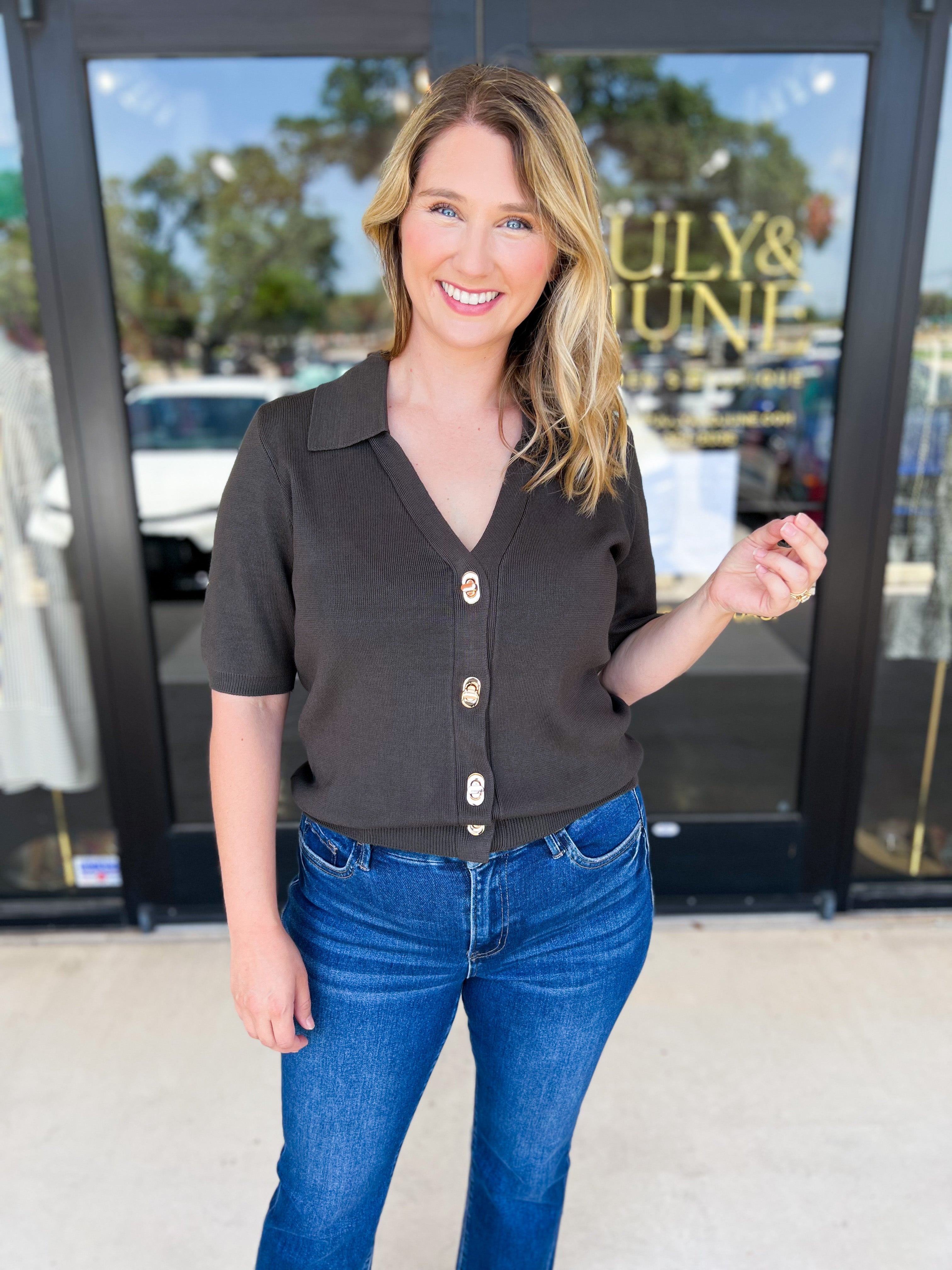 The Krissy Knit Top - Olive-200 Fashion Blouses-SKIES ARE BLUE-July & June Women's Fashion Boutique Located in San Antonio, Texas