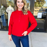The Everyday Henley Sweater - Red-230 Sweaters/Cardis-JODIFL-July & June Women's Fashion Boutique Located in San Antonio, Texas