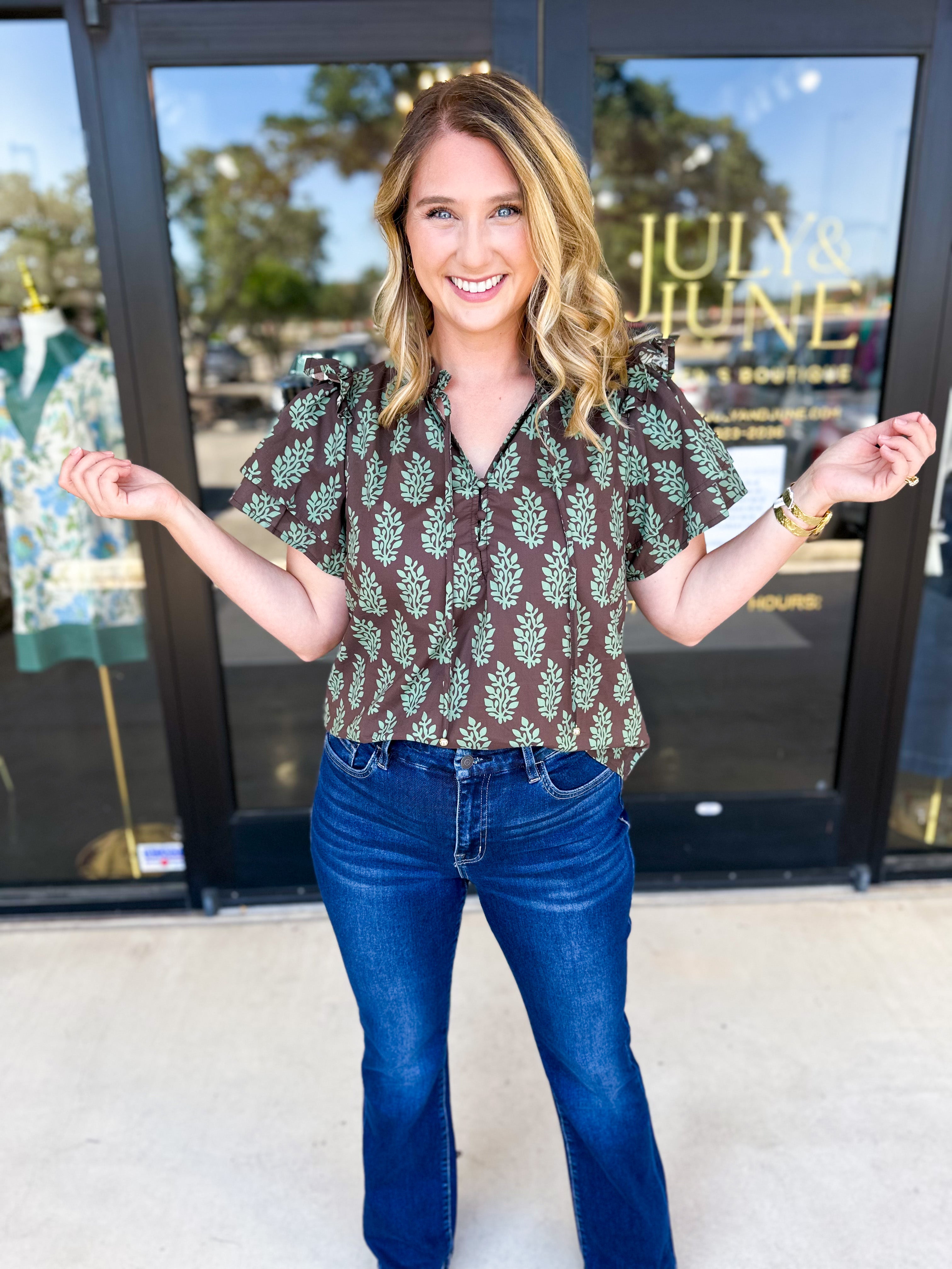 Mint & Mocha Blouse-200 Fashion Blouses-ENTRO-July & June Women's Fashion Boutique Located in San Antonio, Texas