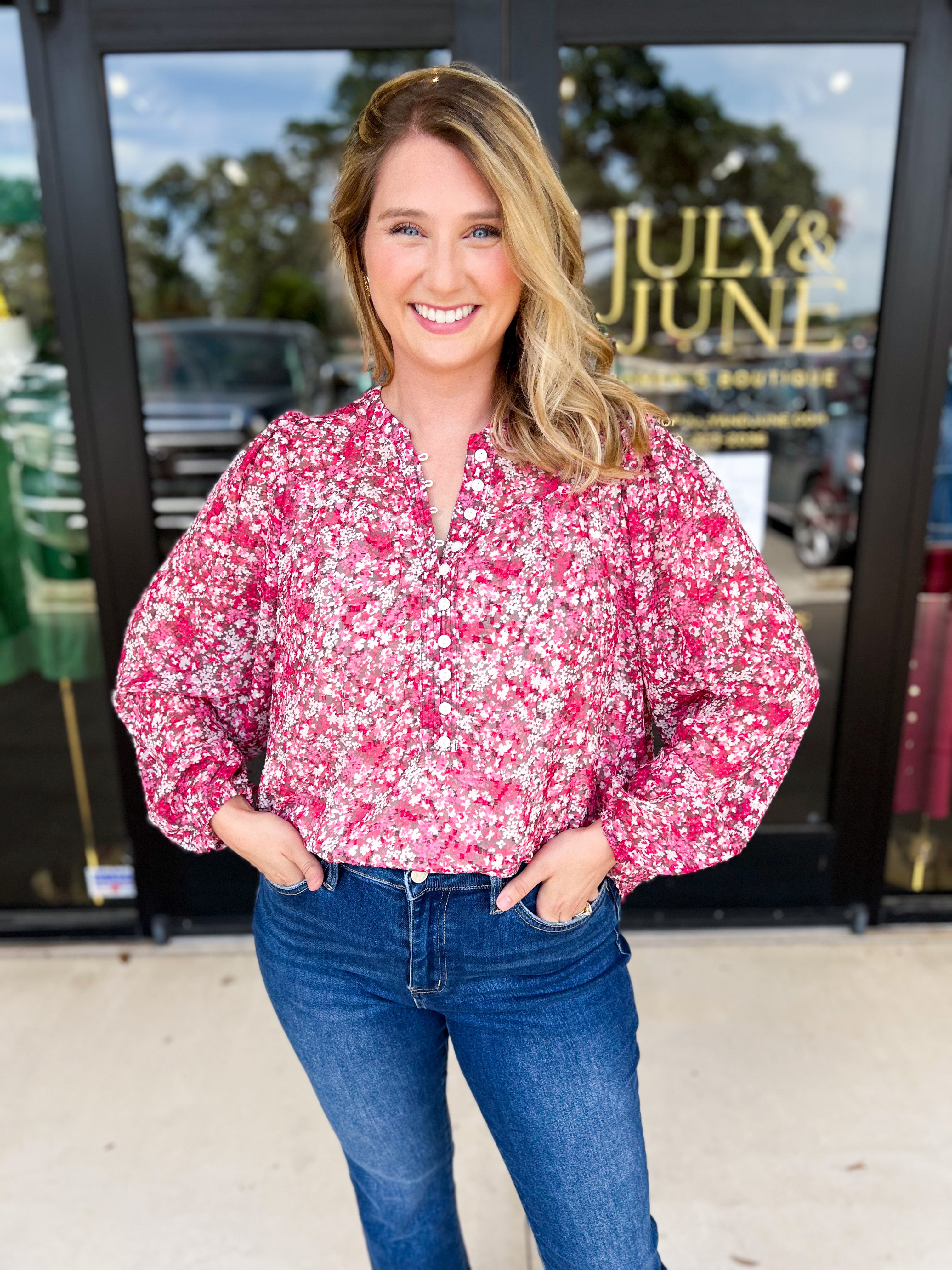 Mary Square - Brianna Pink Blouse-200 Fashion Blouses-MARY SQUARE-July & June Women's Fashion Boutique Located in San Antonio, Texas