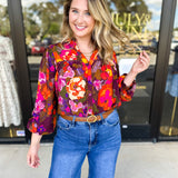 Vibrant Fall Florals Blouse-200 Fashion Blouses-FATE-July & June Women's Fashion Boutique Located in San Antonio, Texas