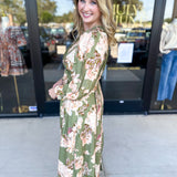 Fall Meadows Midi Dress - Olive-500 Midi-ENTRO-July & June Women's Fashion Boutique Located in San Antonio, Texas