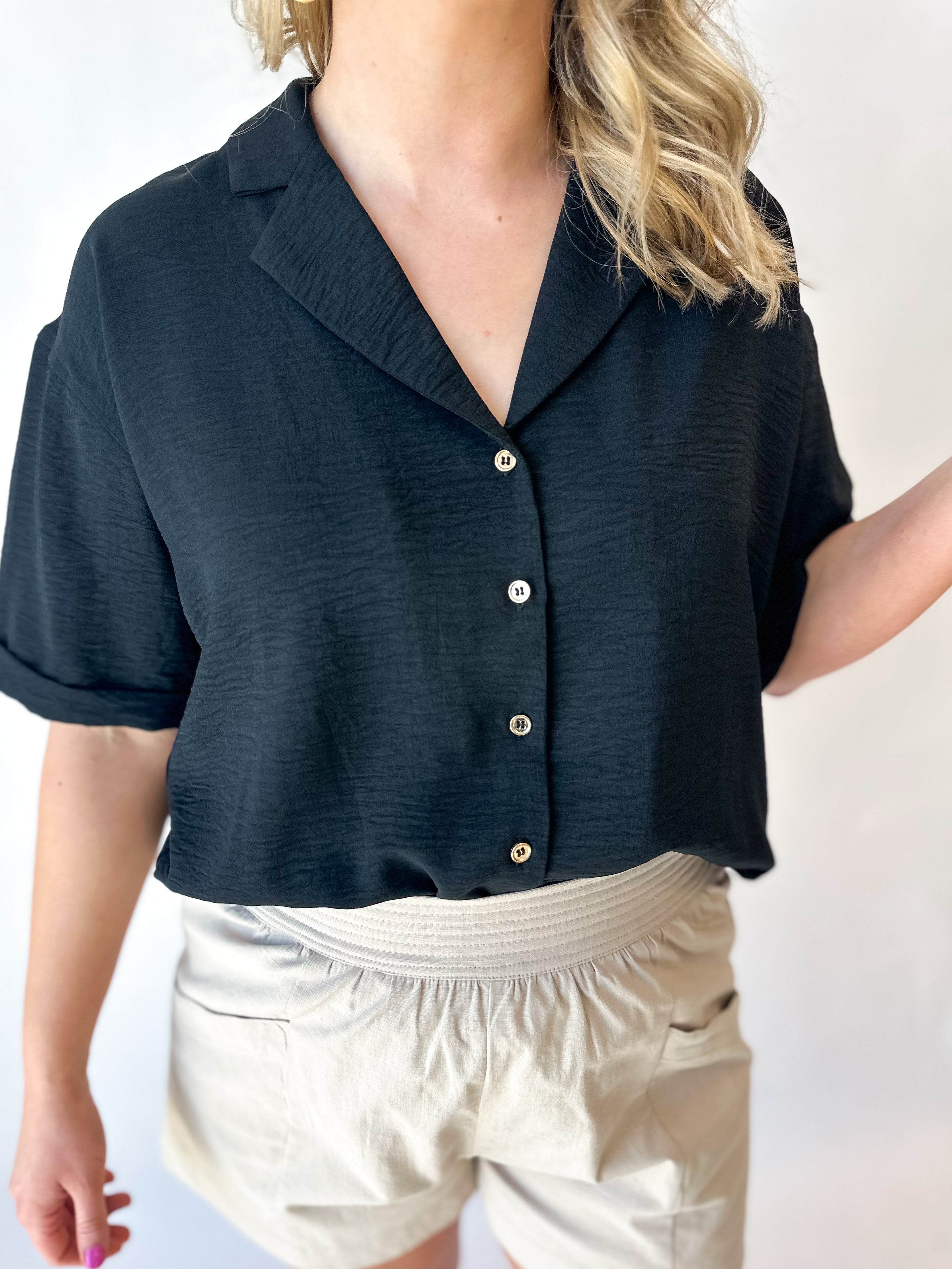 Throw On And Go Blouse - Black-200 Fashion Blouses-ENTRO-July & June Women's Fashion Boutique Located in San Antonio, Texas