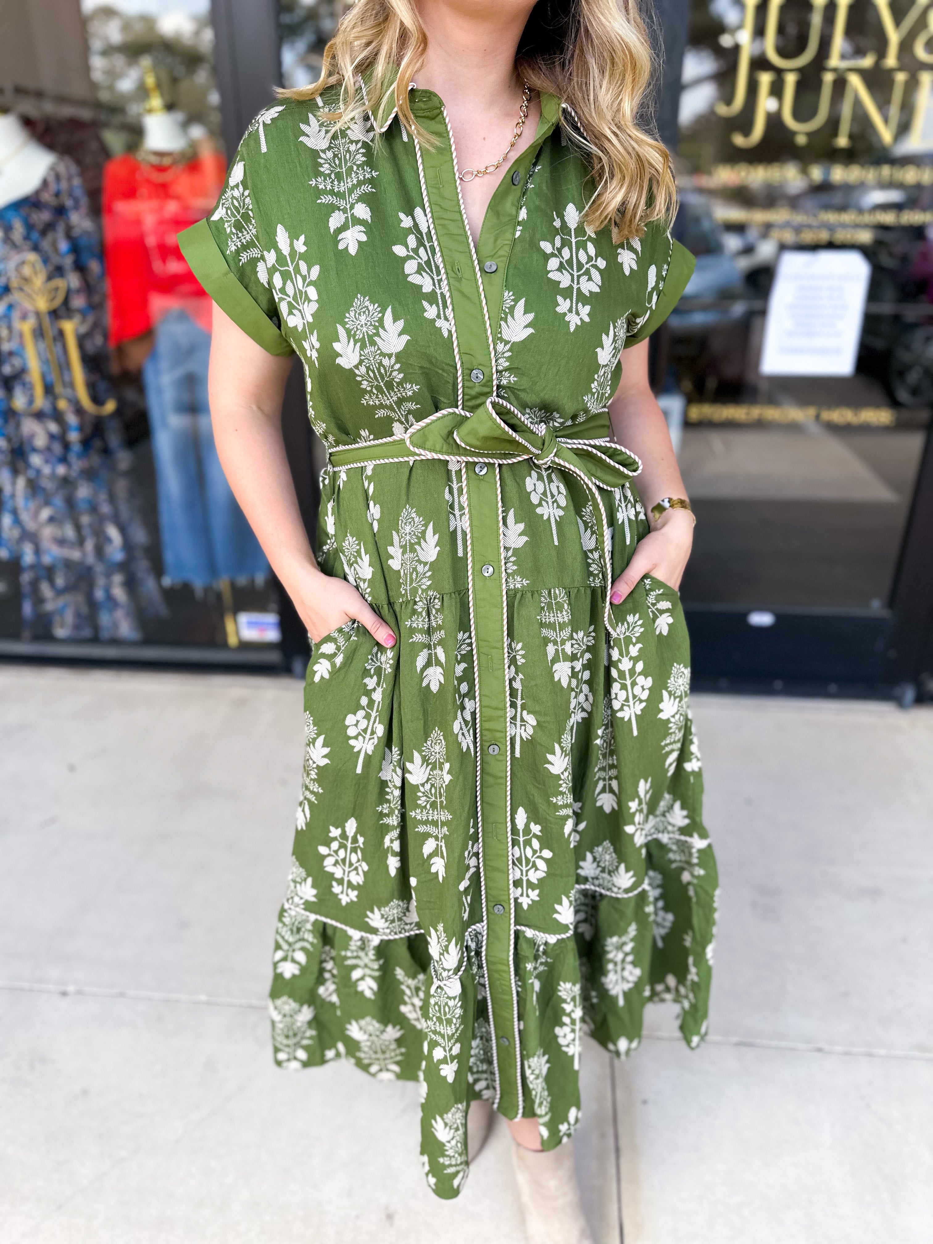The Kailey Midi Dress - Olive-500 Midi-ENTRO-July & June Women's Fashion Boutique Located in San Antonio, Texas