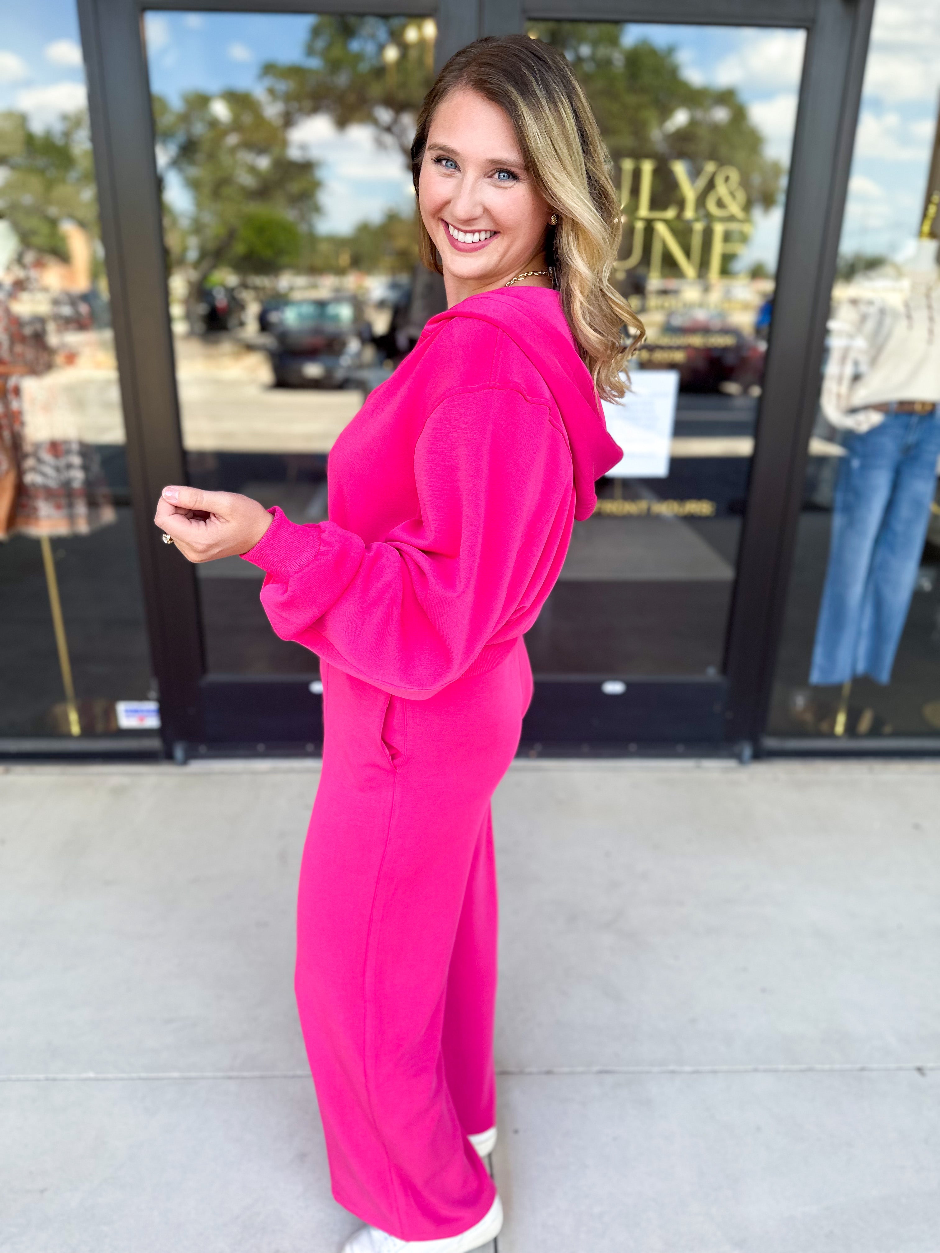 Soft Modal Hooded Jacket - Fuchsia Pink-300 Athleisure/Lounge-SKIES ARE BLUE-July & June Women's Fashion Boutique Located in San Antonio, Texas