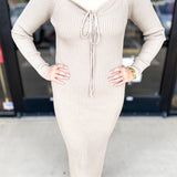 Ribbed Midi Dress -Sand-PINK FRIDAY DOORBUSTER- ONLINE-PINK FRIDAY DOORBUSTERS-SKIES ARE BLUE-July & June Women's Fashion Boutique Located in San Antonio, Texas