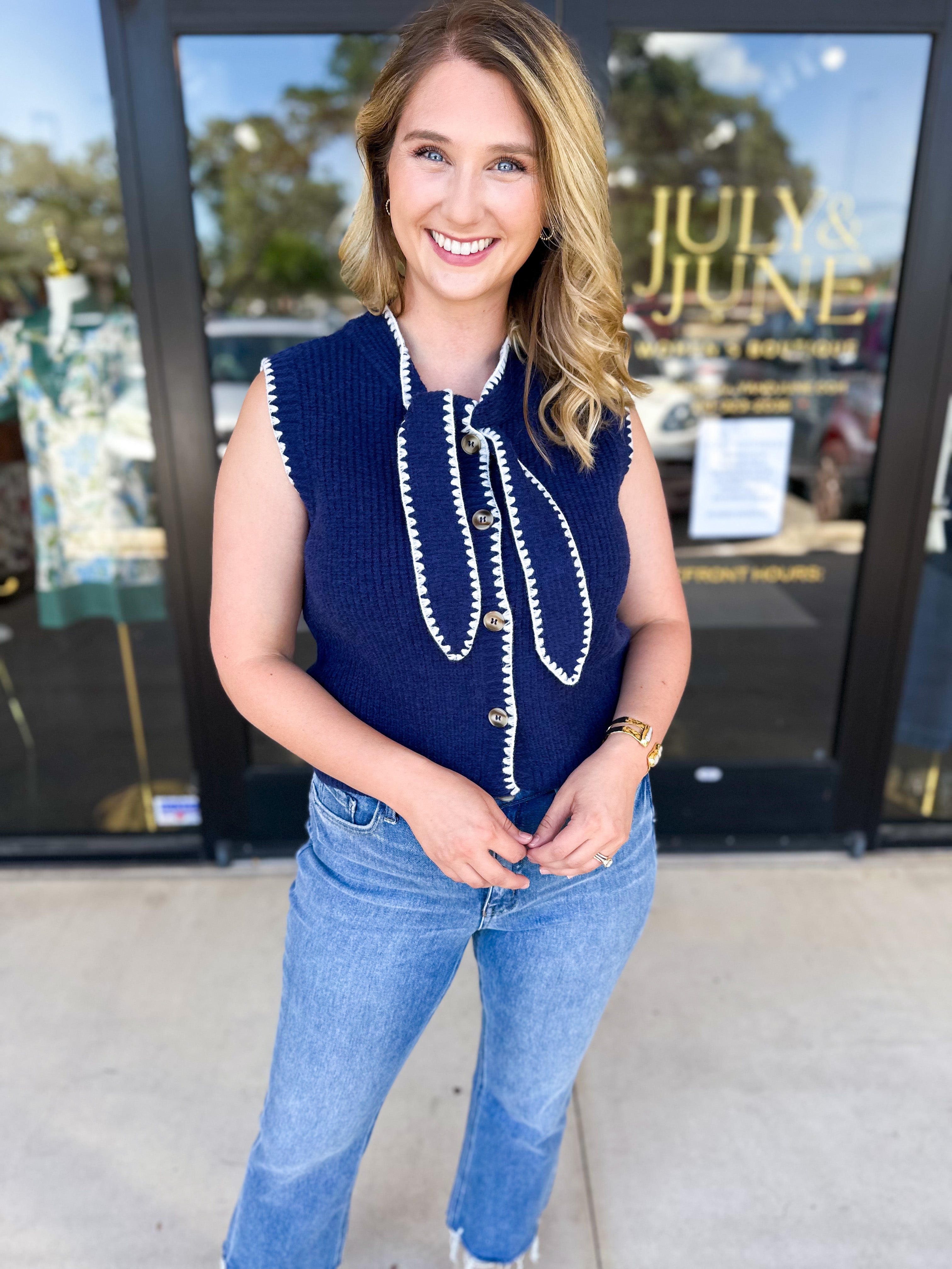 The Kate Sweater Vest - Navy-230 Sweaters/Cardis-ENTRO-July & June Women's Fashion Boutique Located in San Antonio, Texas