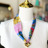 Scarf Necklace - Teal Pink Cheetah-110 Jewelry & Hair-HART DESIGNS-July & June Women's Fashion Boutique Located in San Antonio, Texas