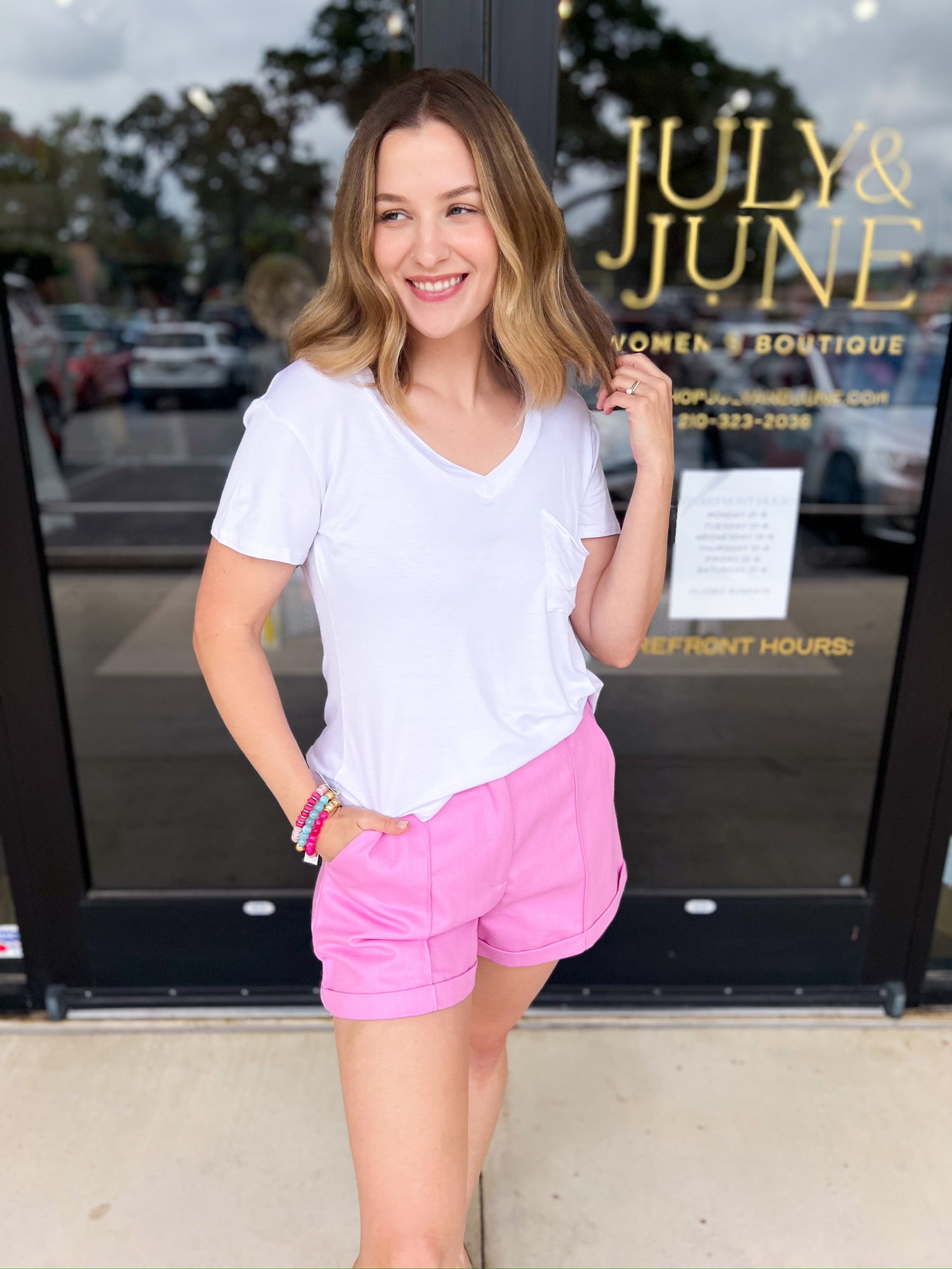 Upscale Shorts - Pink-410 Shorts/Skirts-ENTRO-July & June Women's Fashion Boutique Located in San Antonio, Texas