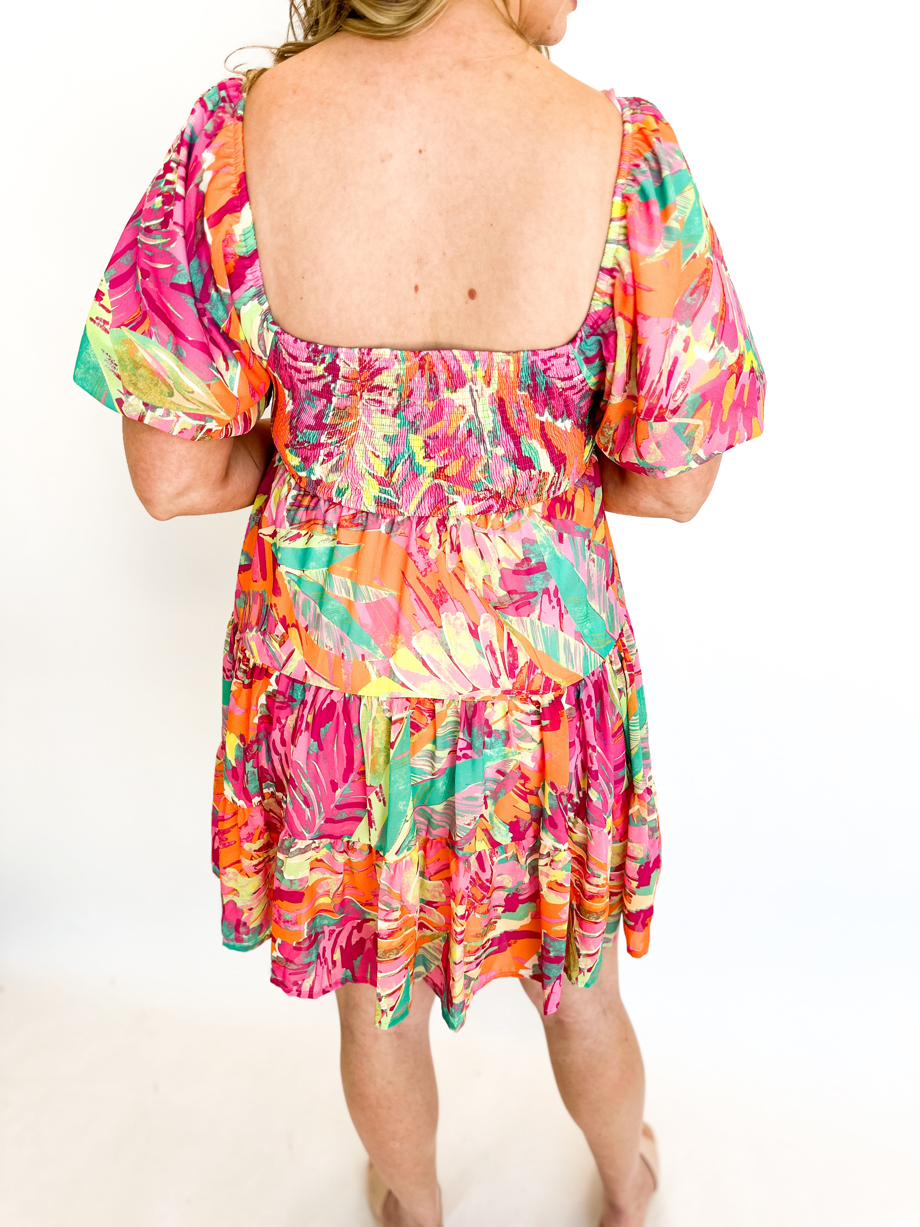 Coral Watercolor Mini Dress-510 Mini-FLYING TOMATO-July & June Women's Fashion Boutique Located in San Antonio, Texas