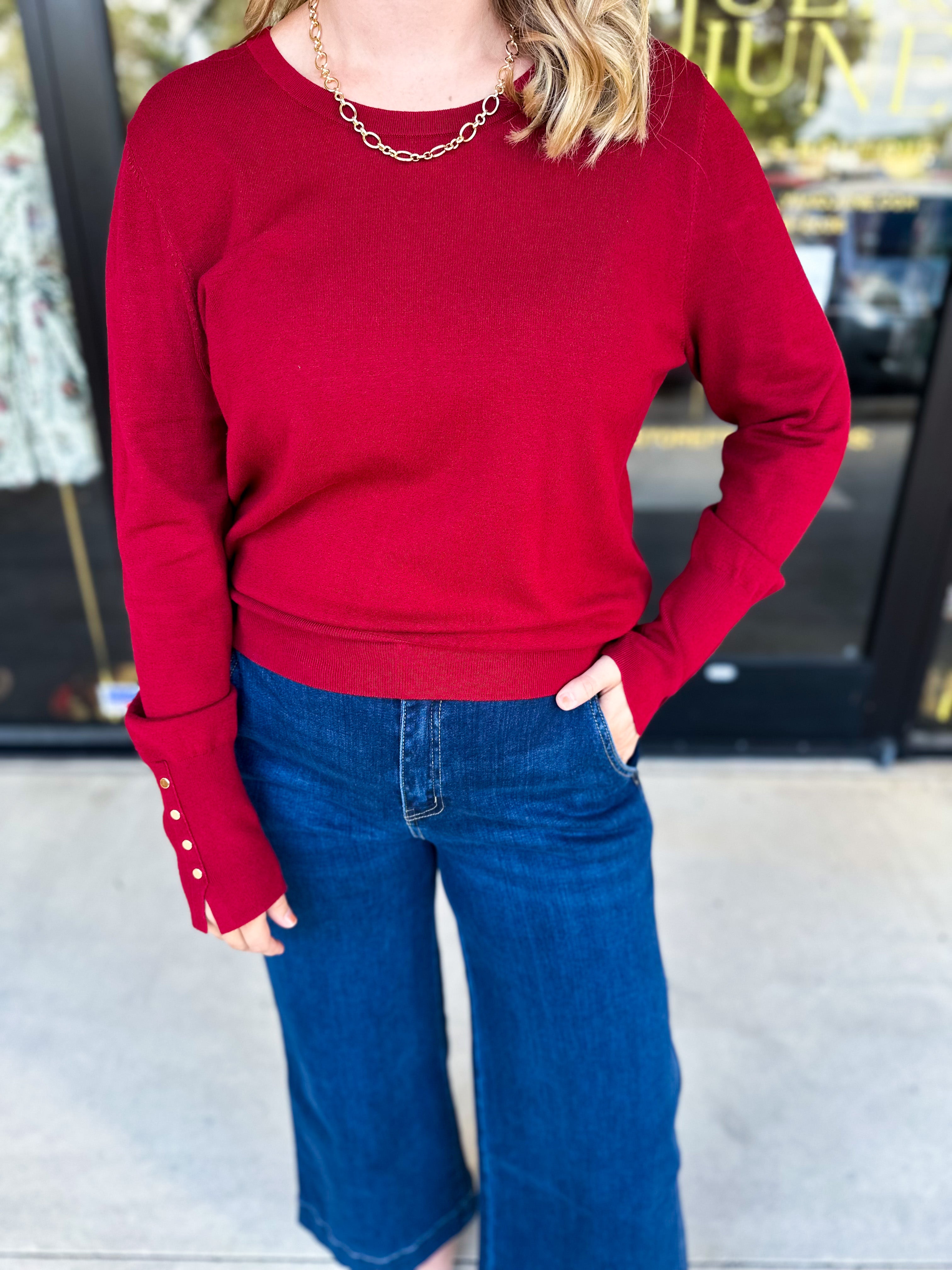 Long Sleeve Sweater Top - Crimson-230 Sweaters/Cardis-ENTRO-July & June Women's Fashion Boutique Located in San Antonio, Texas