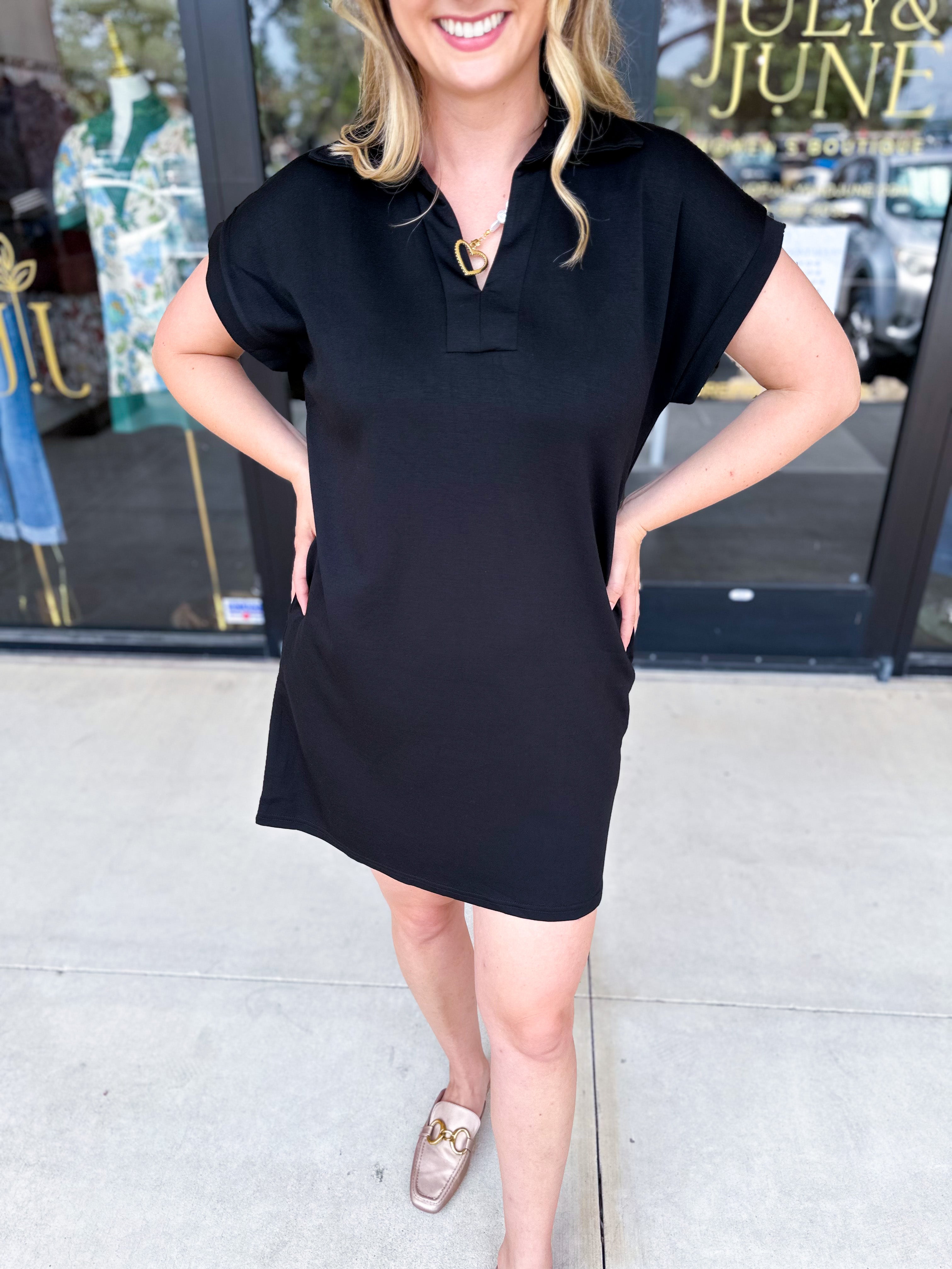 The Comfy Travel Midi Dress - Black-510 Mini-ENTRO-July & June Women's Fashion Boutique Located in San Antonio, Texas
