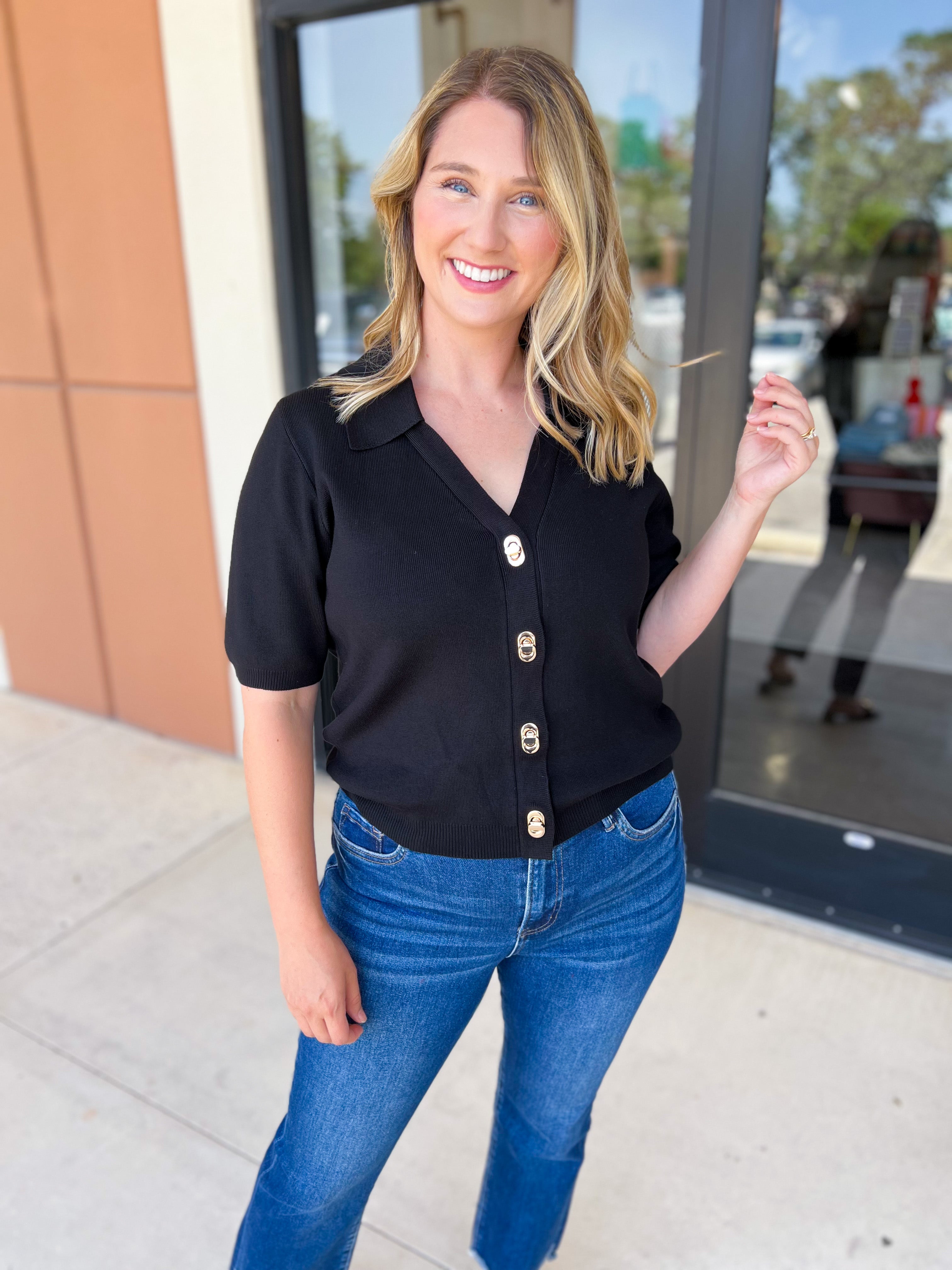 The Krissy Knit Top - Black-200 Fashion Blouses-SKIES ARE BLUE-July & June Women's Fashion Boutique Located in San Antonio, Texas