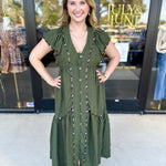 THML - Dark Olive Midi Dress-500 Midi-THML-July & June Women's Fashion Boutique Located in San Antonio, Texas