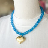 Beaded Necklace - Aqua Heart-110 Jewelry & Hair-HART DESIGNS-July & June Women's Fashion Boutique Located in San Antonio, Texas