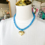 Beaded Necklace - Aqua Heart-110 Jewelry & Hair-HART DESIGNS-July & June Women's Fashion Boutique Located in San Antonio, Texas