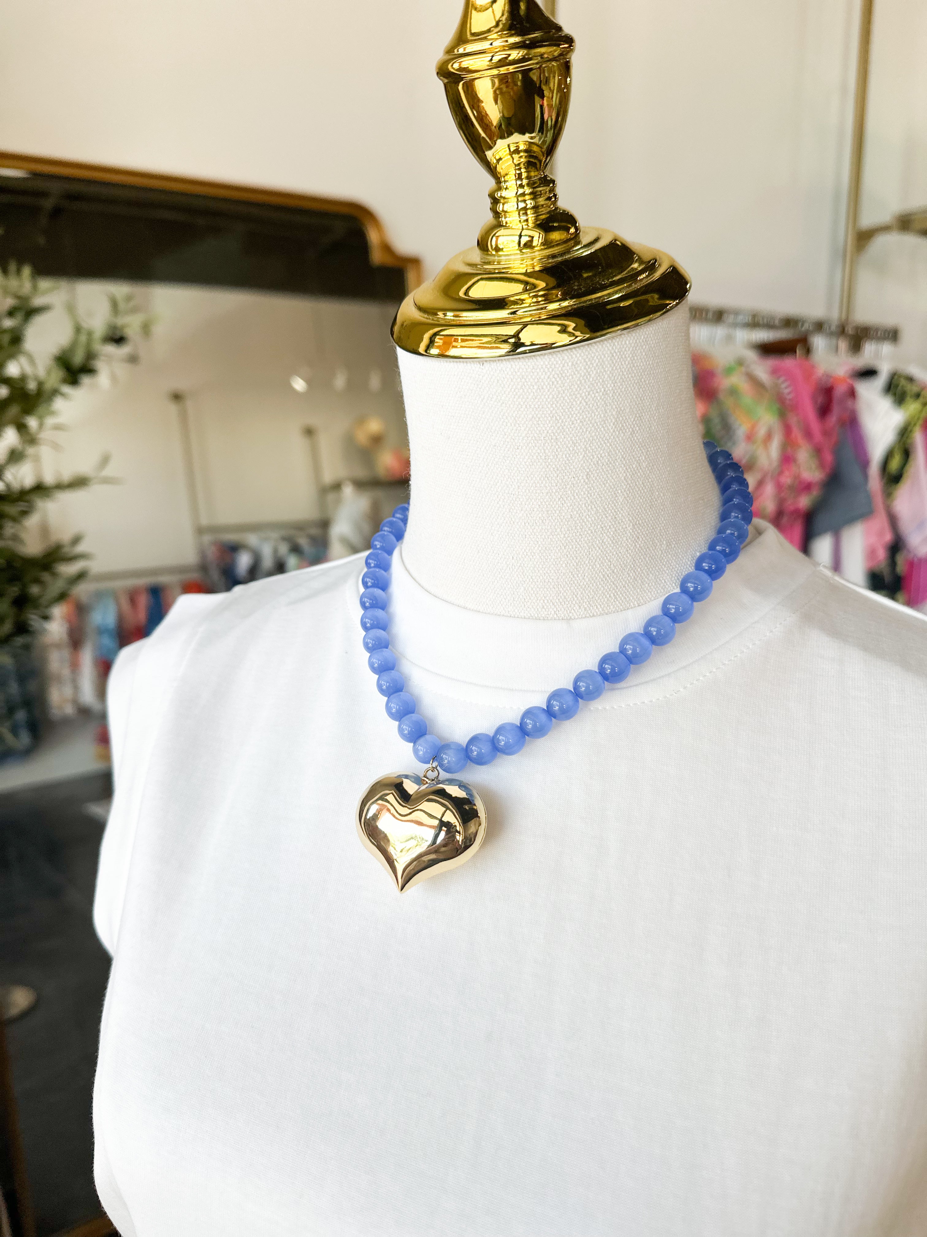 Beaded Necklace - Denim Blue Heart-110 Jewelry & Hair-HART DESIGNS-July & June Women's Fashion Boutique Located in San Antonio, Texas