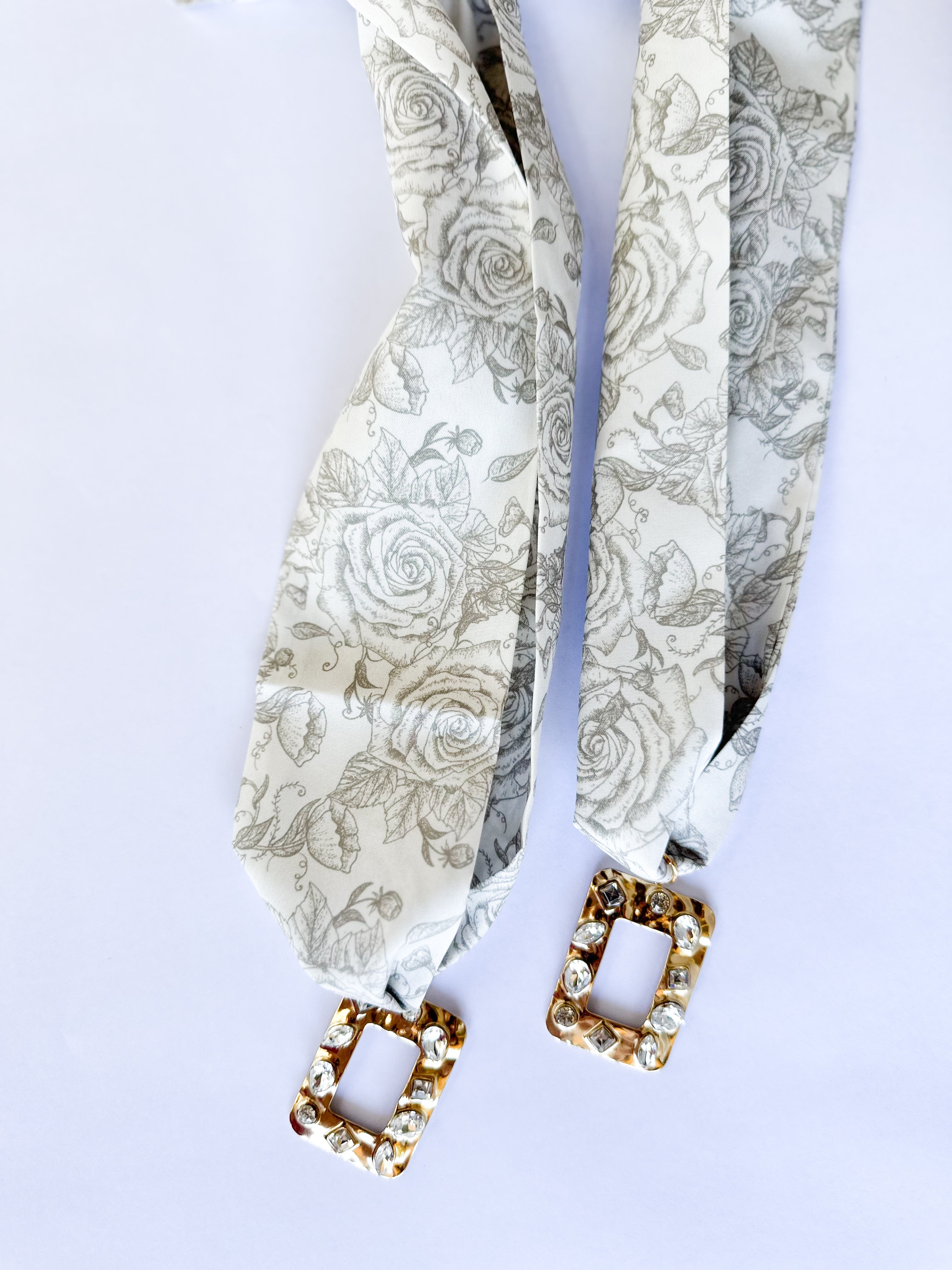 Scarf Necklace - Sage Floral & Crystal-110 Jewelry & Hair-HART DESIGNS-July & June Women's Fashion Boutique Located in San Antonio, Texas