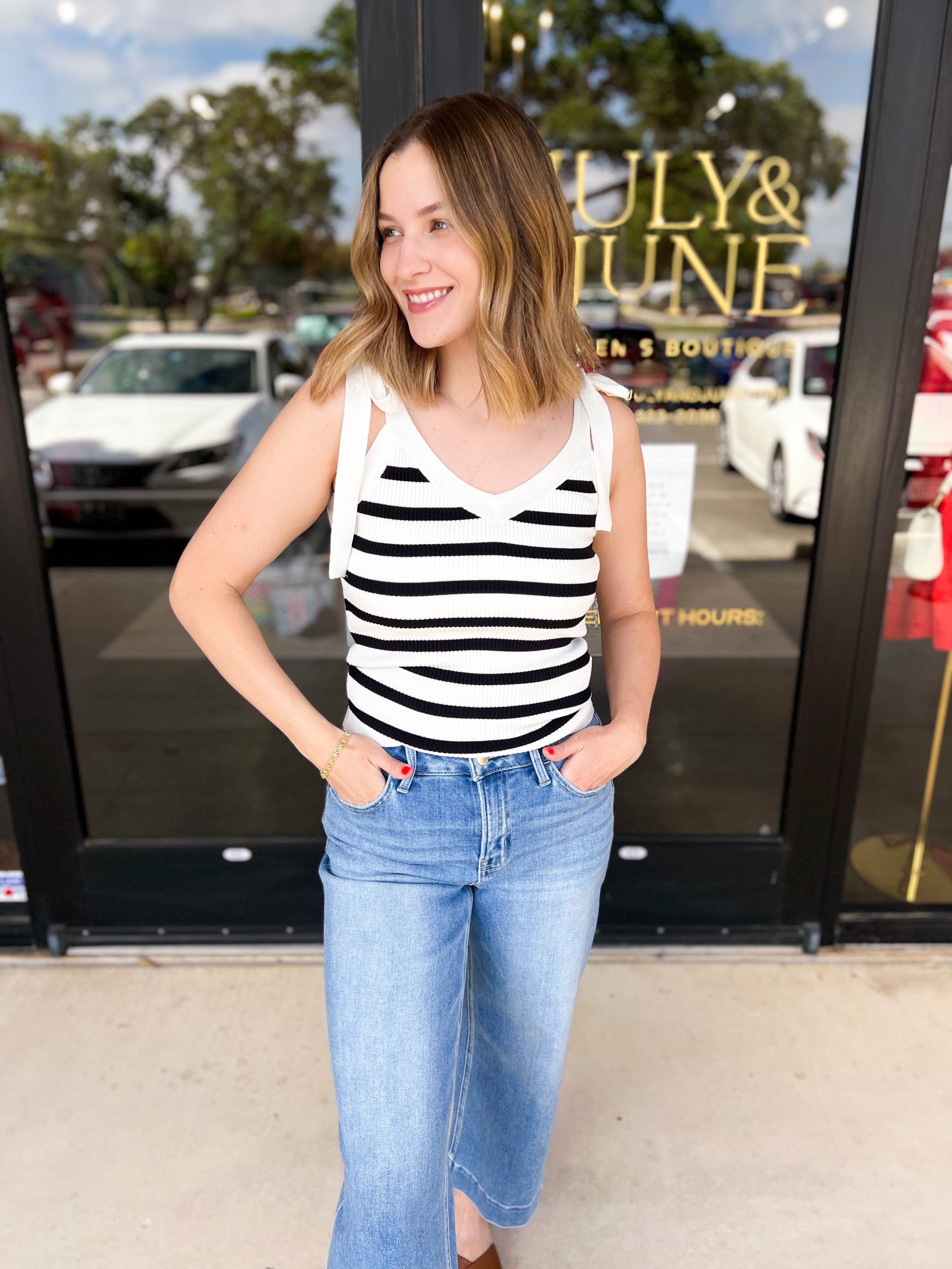 Knit Stripe Cami-200 Fashion Blouses-FLYING TOMATO-July & June Women's Fashion Boutique Located in San Antonio, Texas